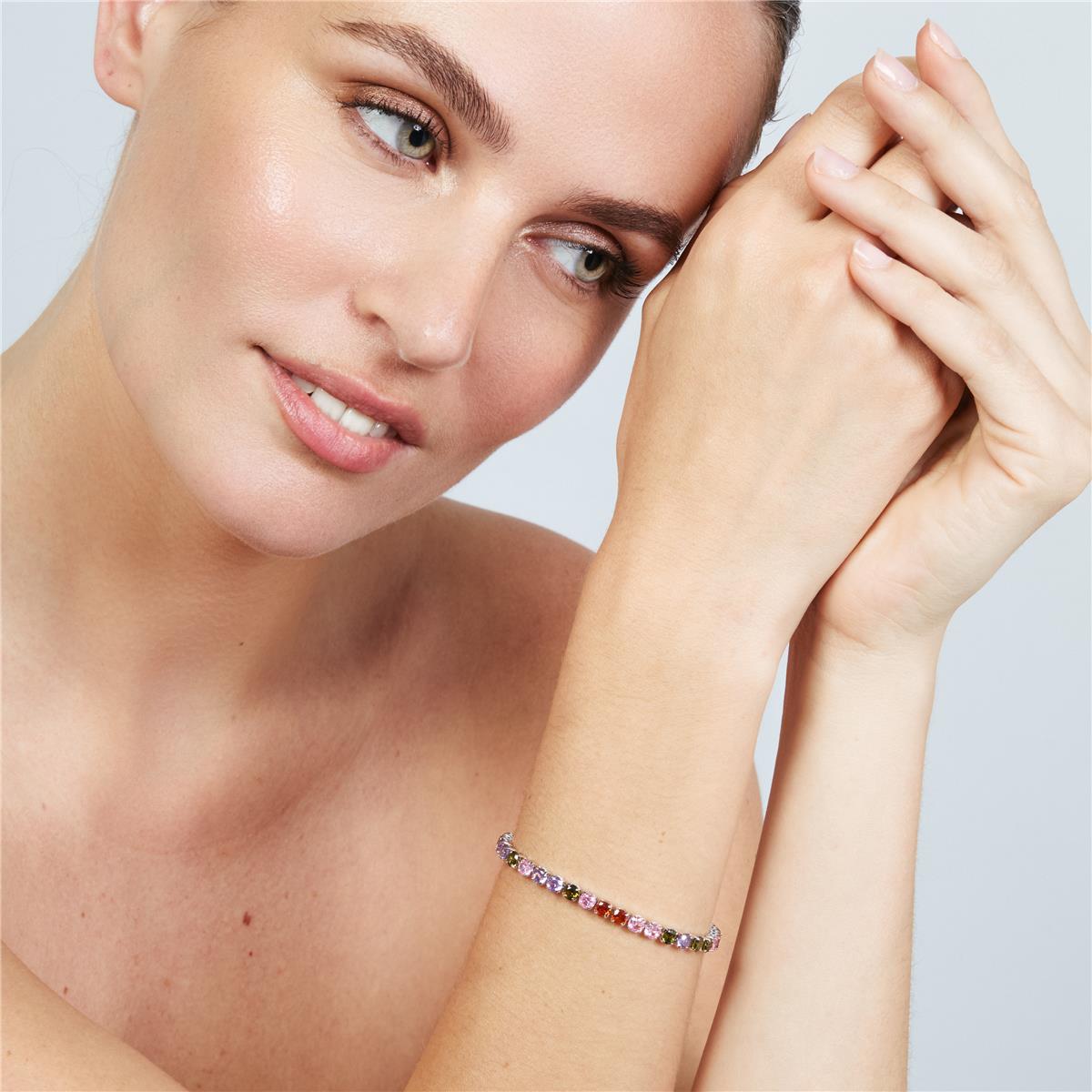 Bracelet en alliage de métal et zircon multicolore finition rhodiée - Frede