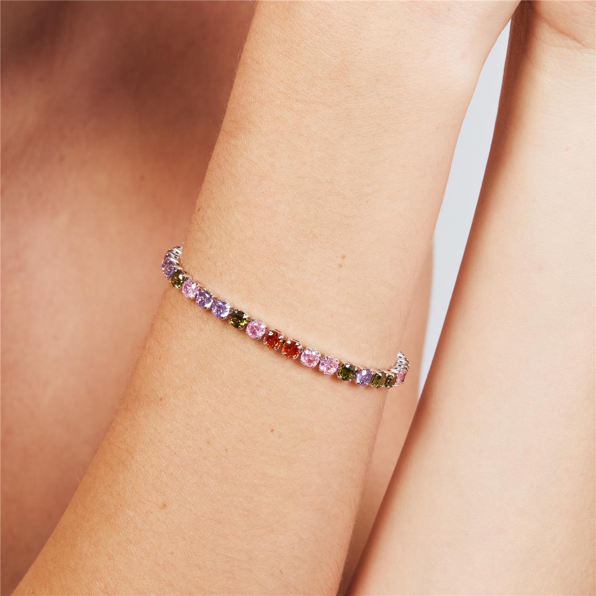 Bracelet en alliage de métal et zircon multicolore finition rhodiée - Frede