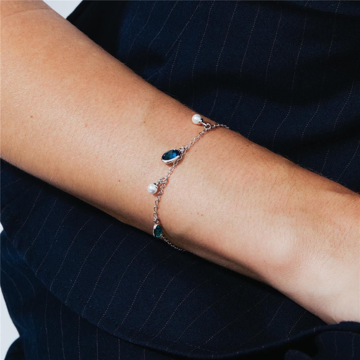 Pulsera de Aleación de Metal y Perla Blanca acabado en rodio - Sewi