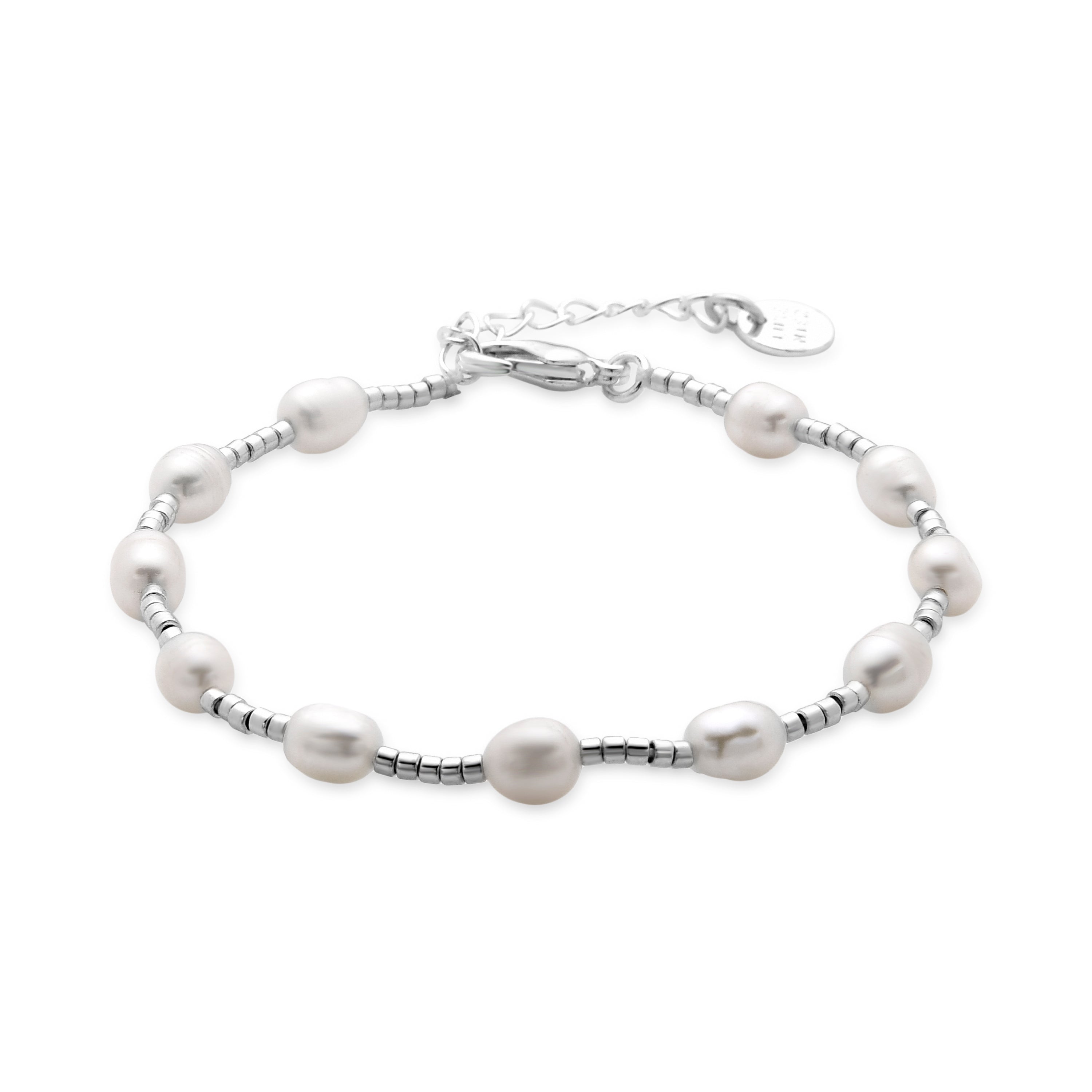 Bracelet en perle blanche fini en rhodium - Tartys