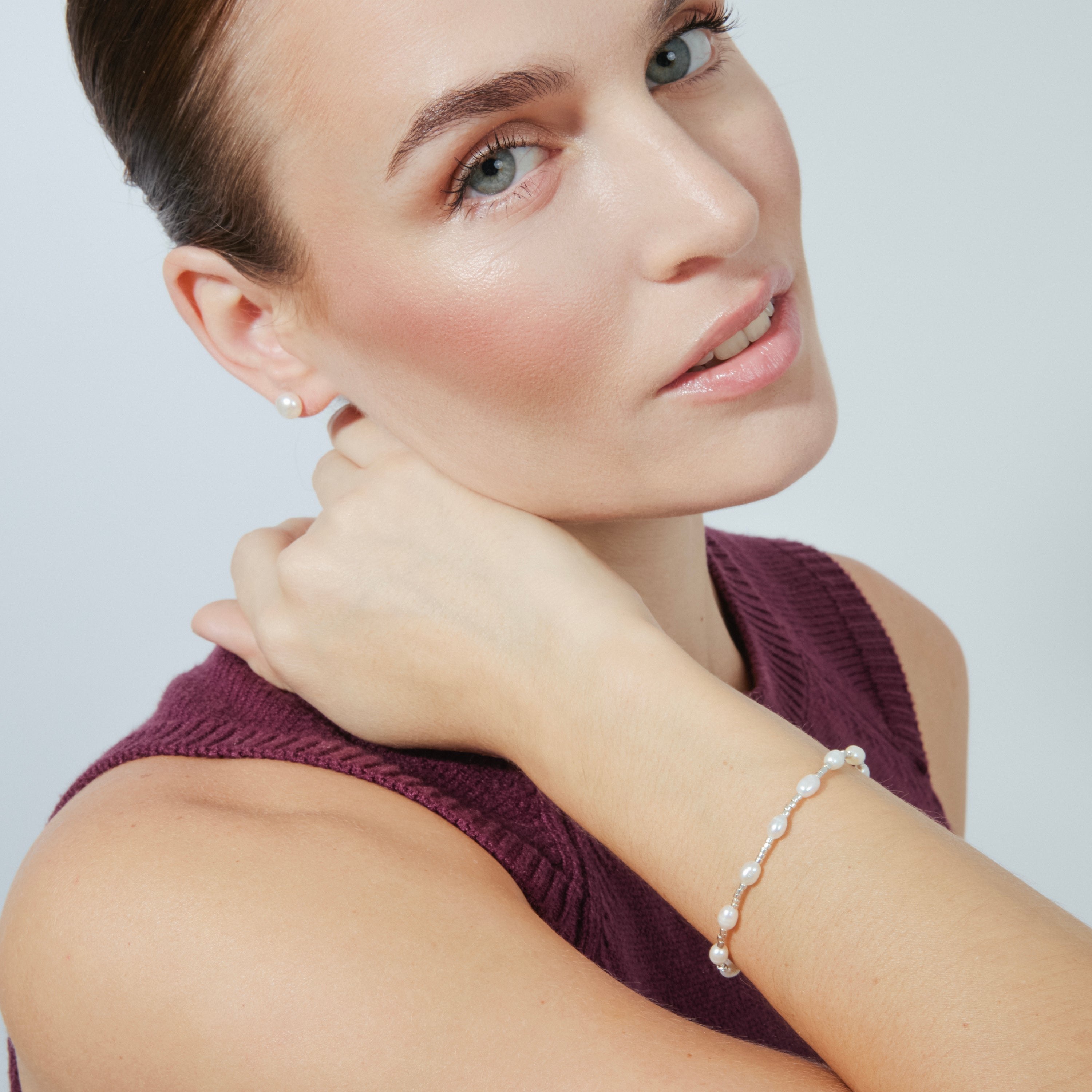 Bracelet en perle blanche fini en rhodium - Tartys