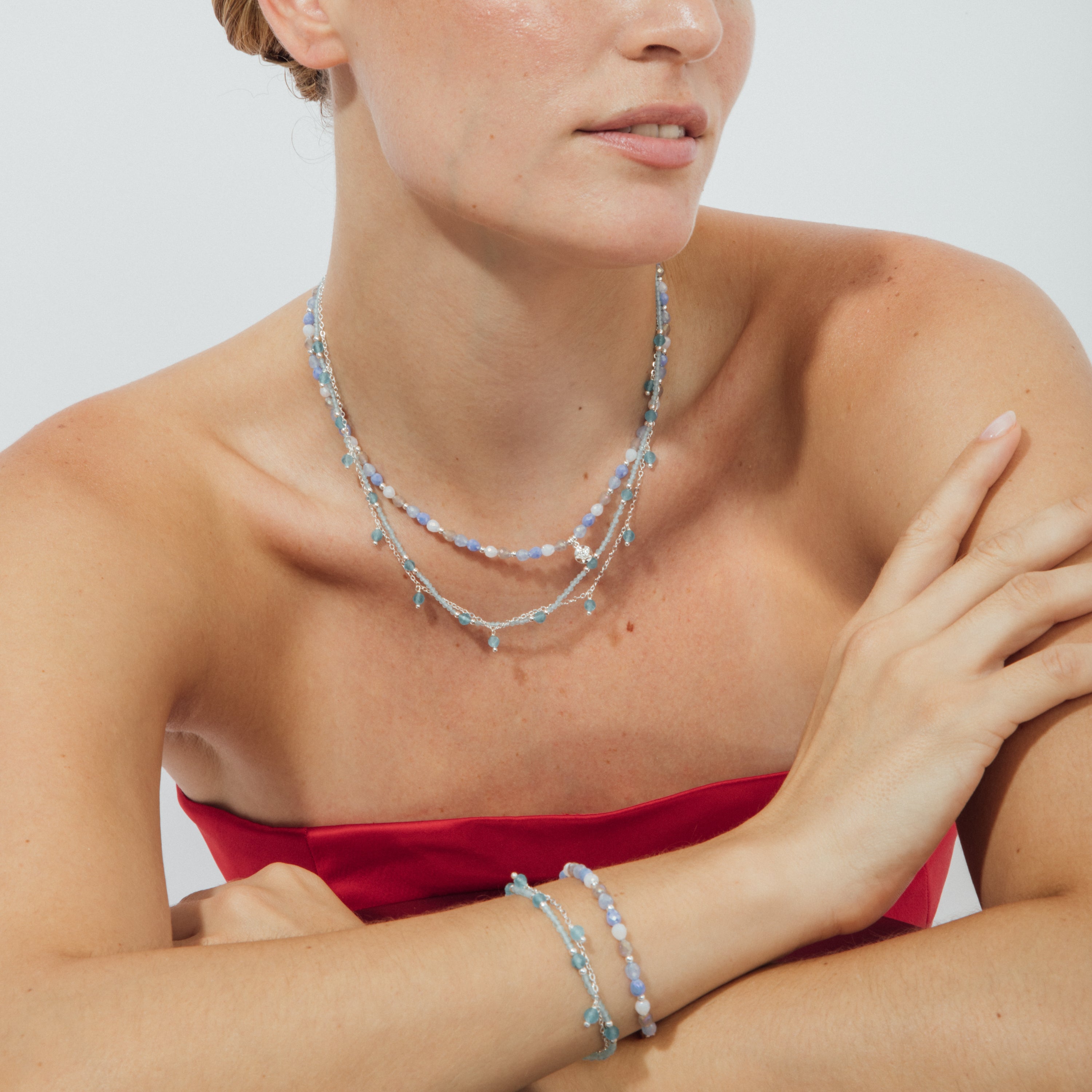 Blue Crystal Bracelet with Rhodium Finish - Likdu