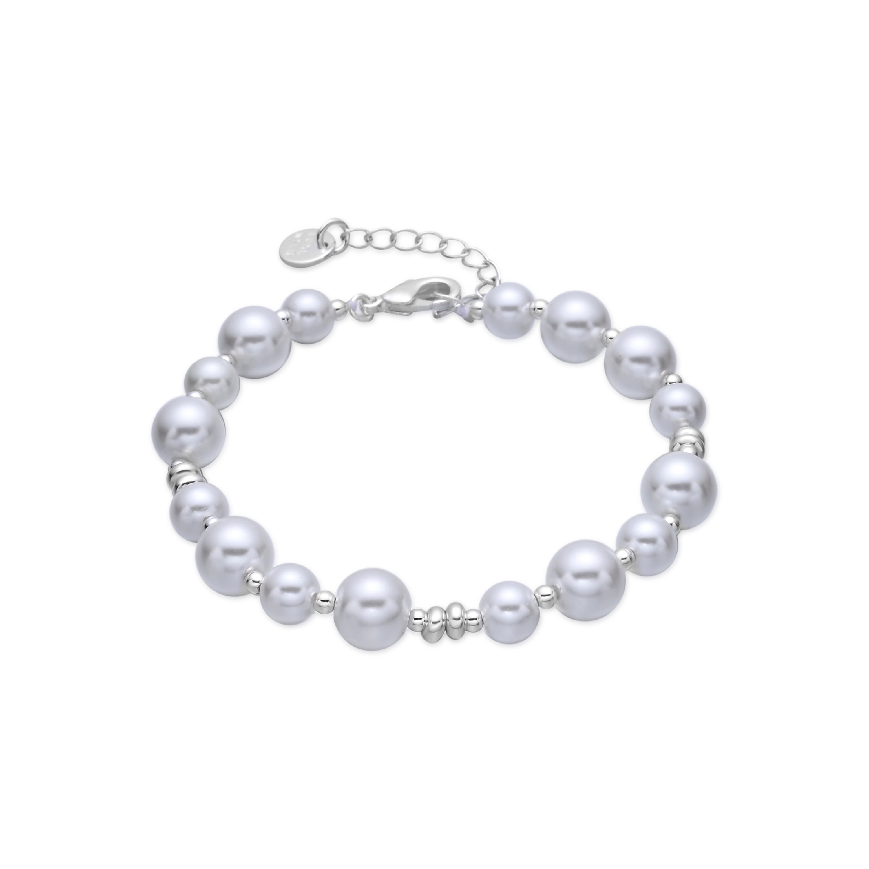Weißes Perlenarmband mit Rhodium-Finish - Akio