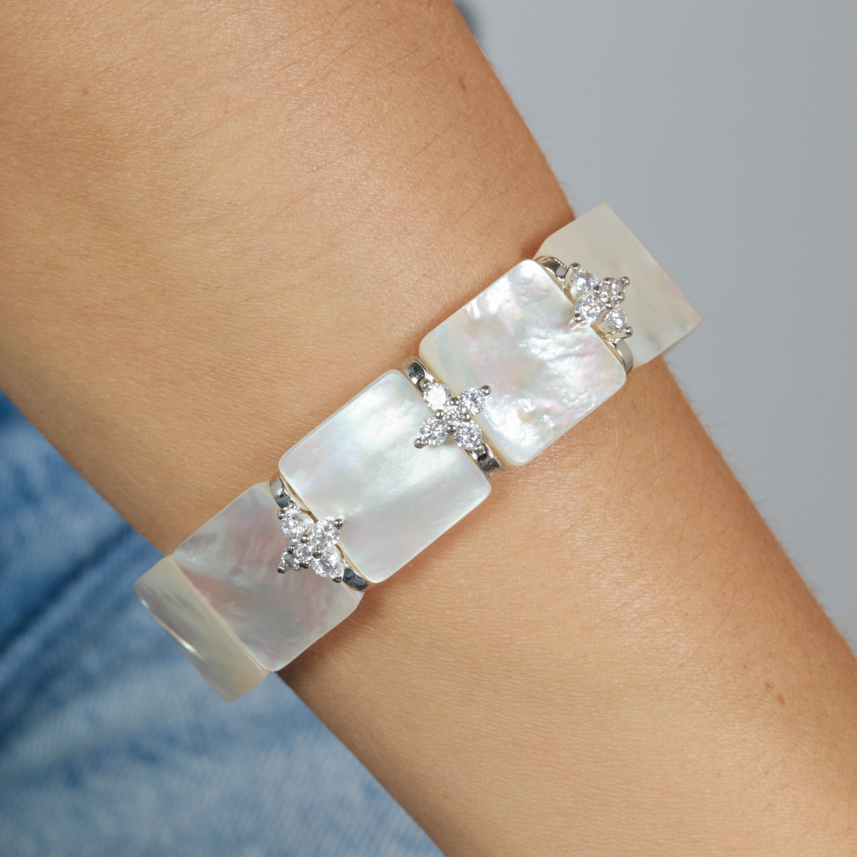 Pulsera de Madreperla Blanca acabado en rodio - Tsulah