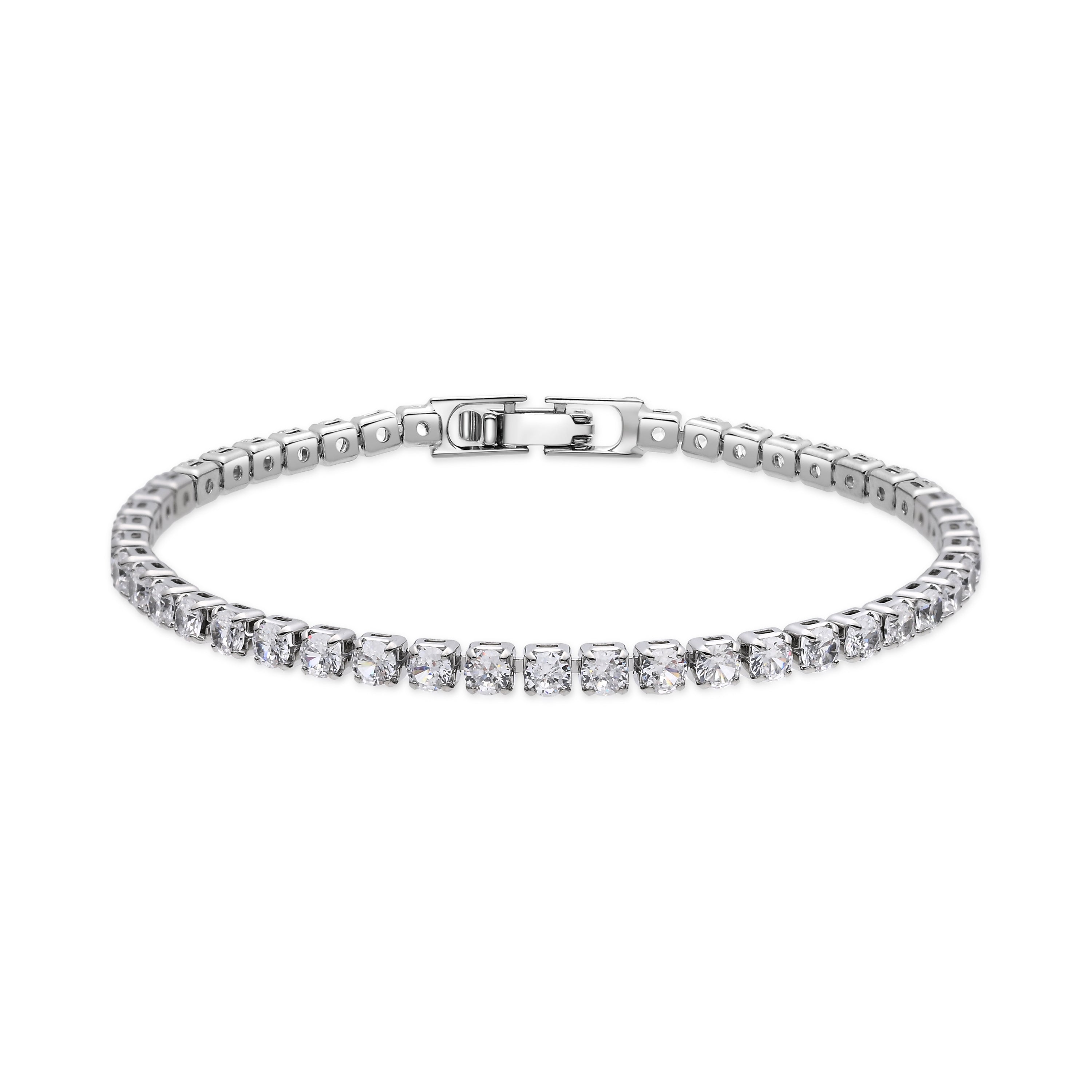 Rhodium-Finished Metal Alloy and Sparkling Cubic Zirconia Bracelet - Newyn