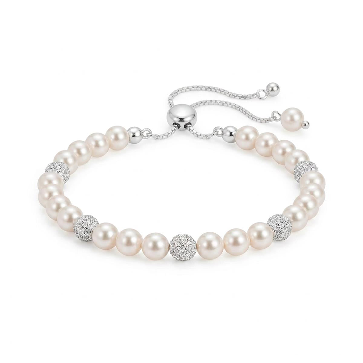 White Pearl Bracelet with Silver Finish - Zurgrak
