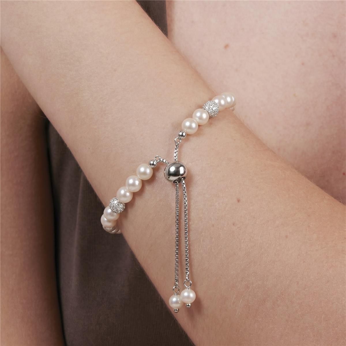 White Pearl Bracelet with Silver Finish - Zurgrak