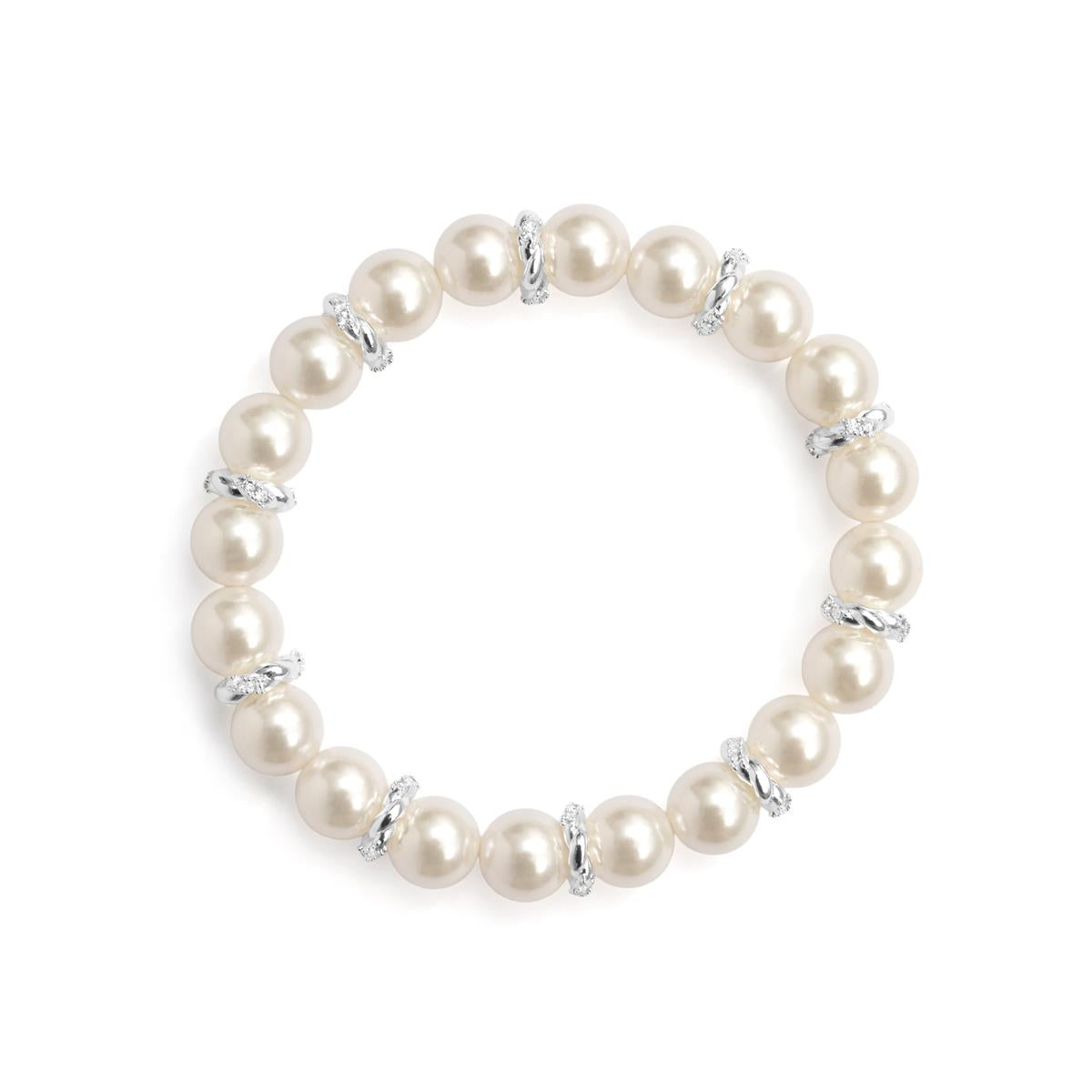 White Pearl Bracelet with Silver Finish - Clasow