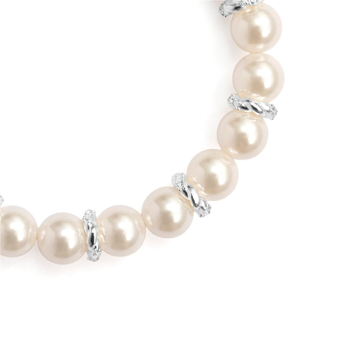 White Pearl Bracelet with Silver Finish - Clasow