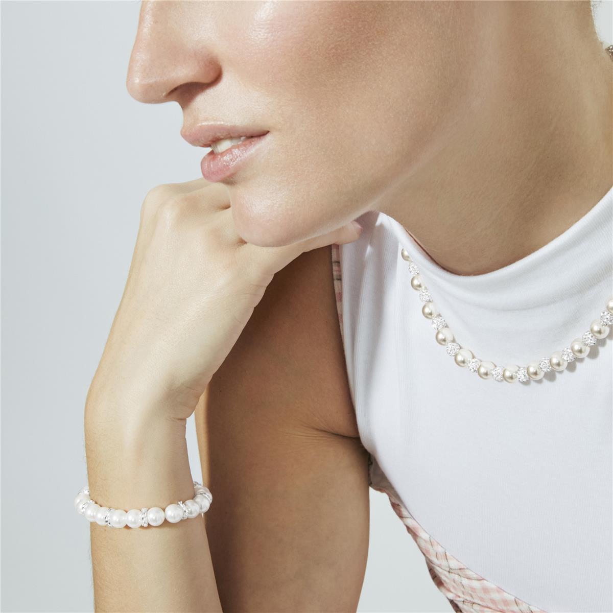 White Pearl Bracelet with Silver Finish - Clasow