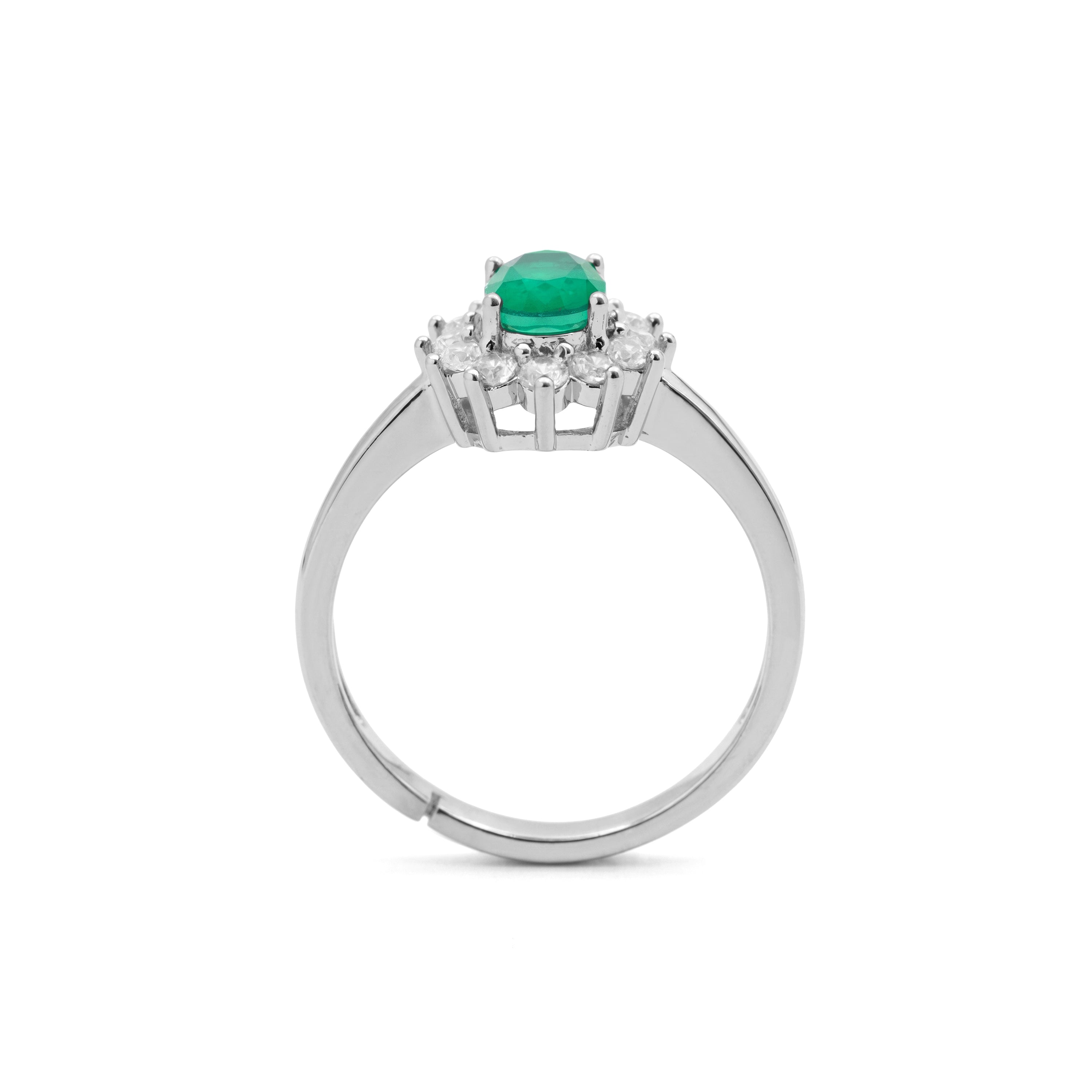 Anillo de Cuarzo Hidrotermal Verde acabado en rodio - Monaw