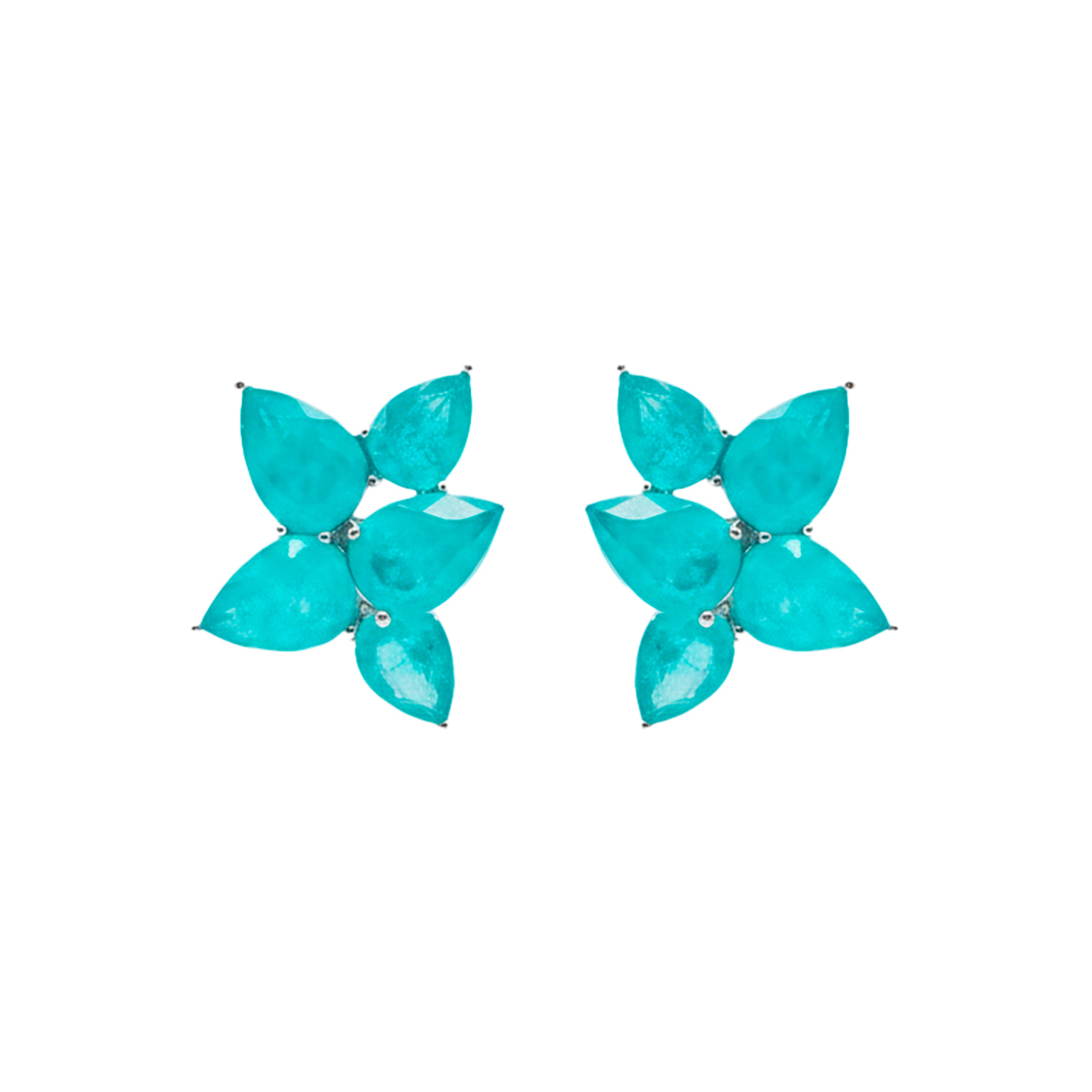 Brincos de Quartzo Hidrotermal Verde Paraíba com acabamento em ródio - Lynor