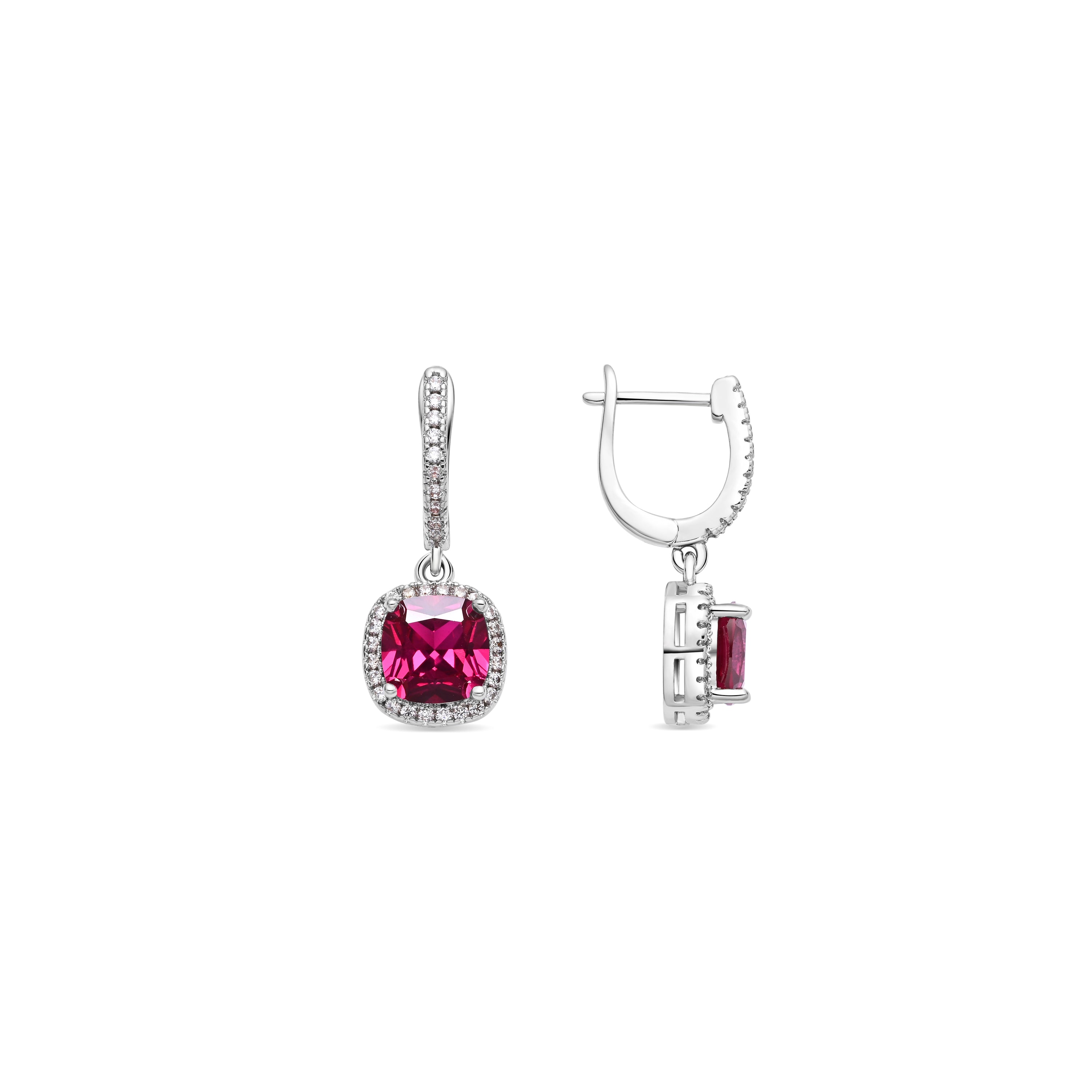 Ruby Cubic Zirconia Earrings with Rhodium Finish - Kada