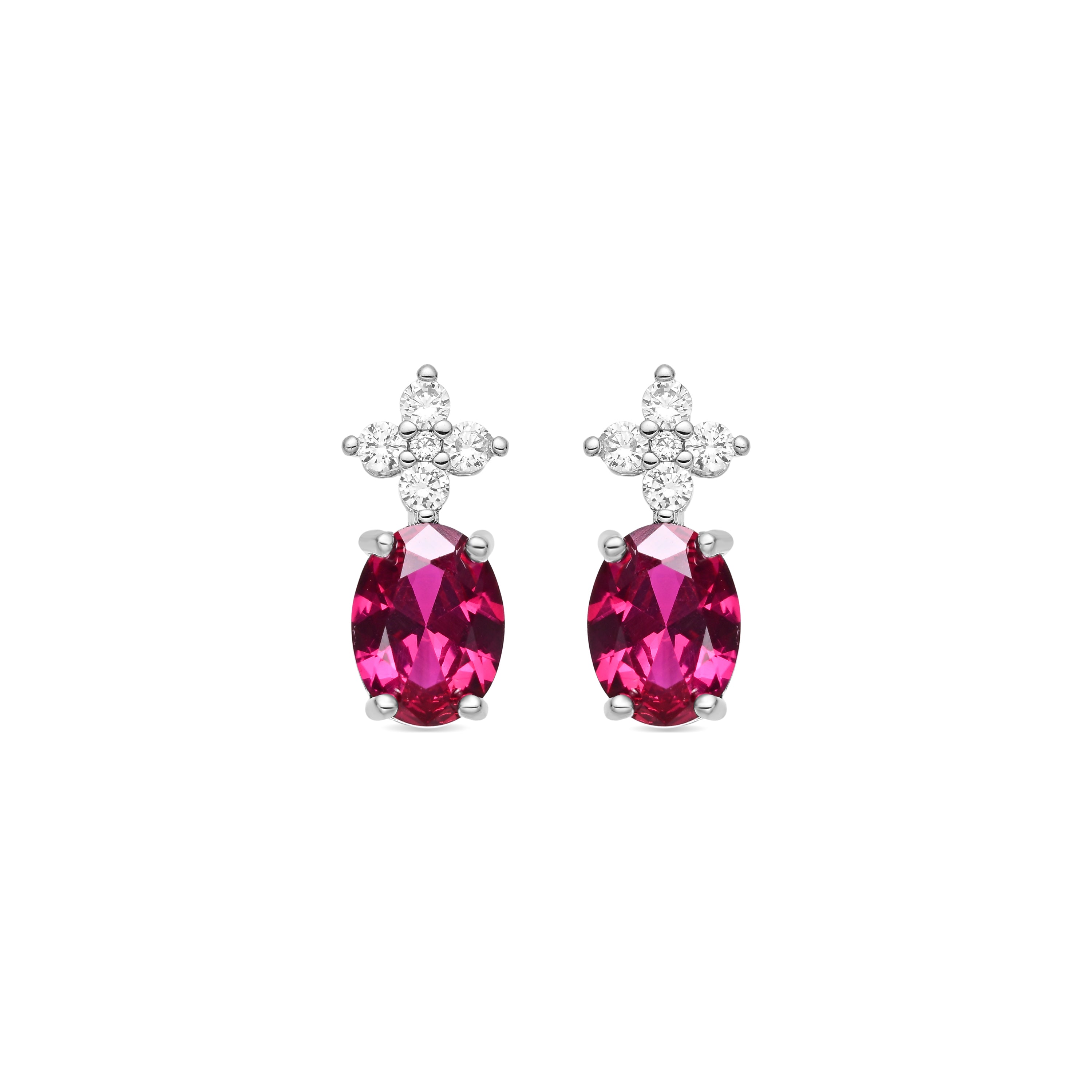 Ruby Cubic Zirconia Earrings with Rhodium Finish - Misze
