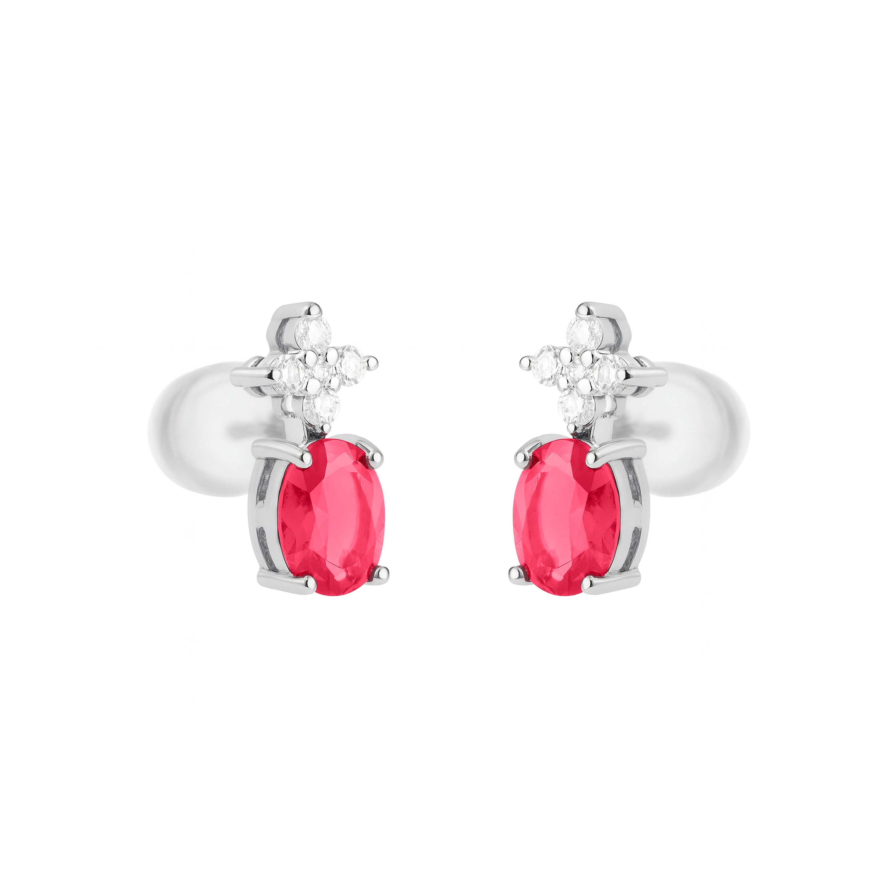 Ruby Cubic Zirconia Earrings with Rhodium Finish - Misze