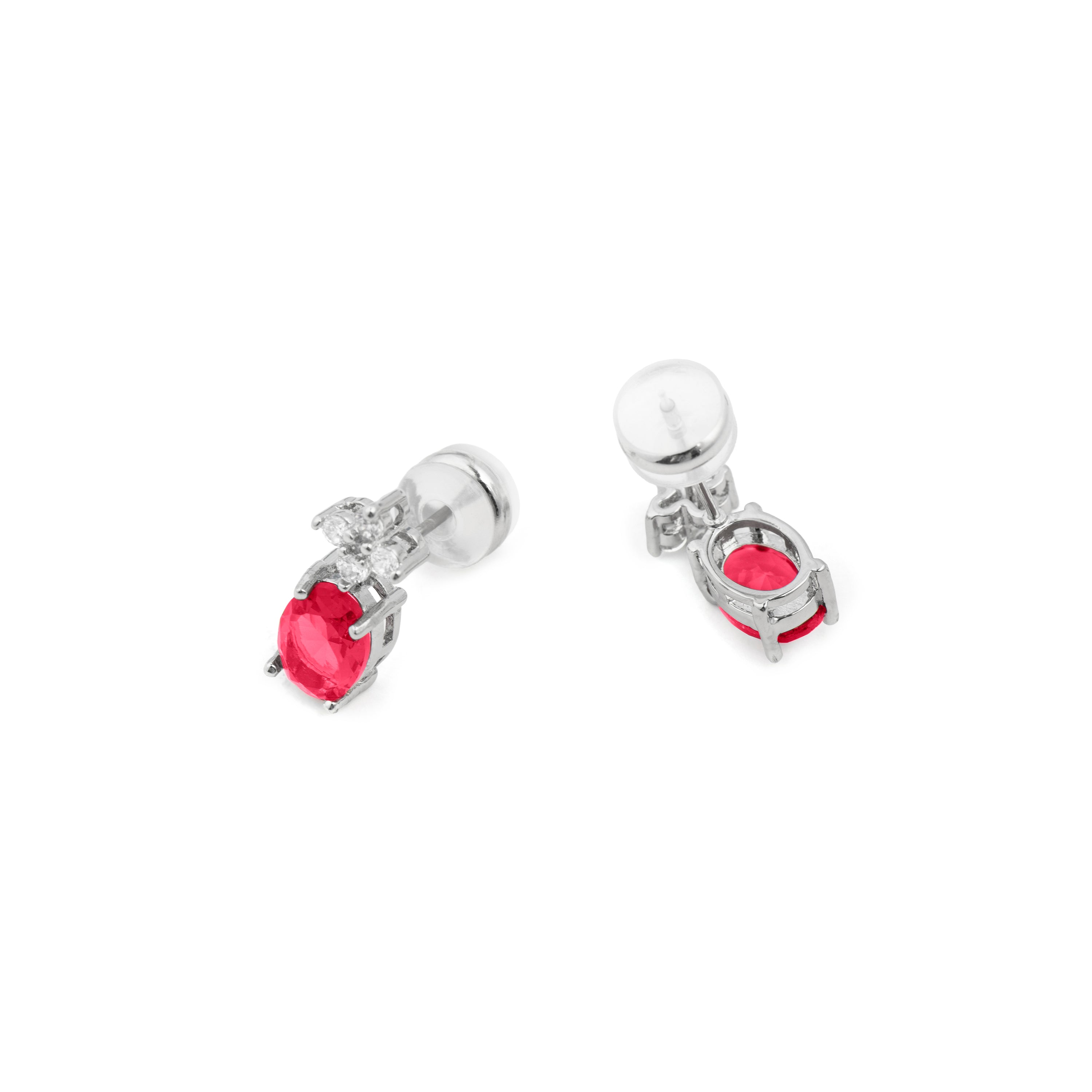 Ruby Cubic Zirconia Earrings with Rhodium Finish - Misze