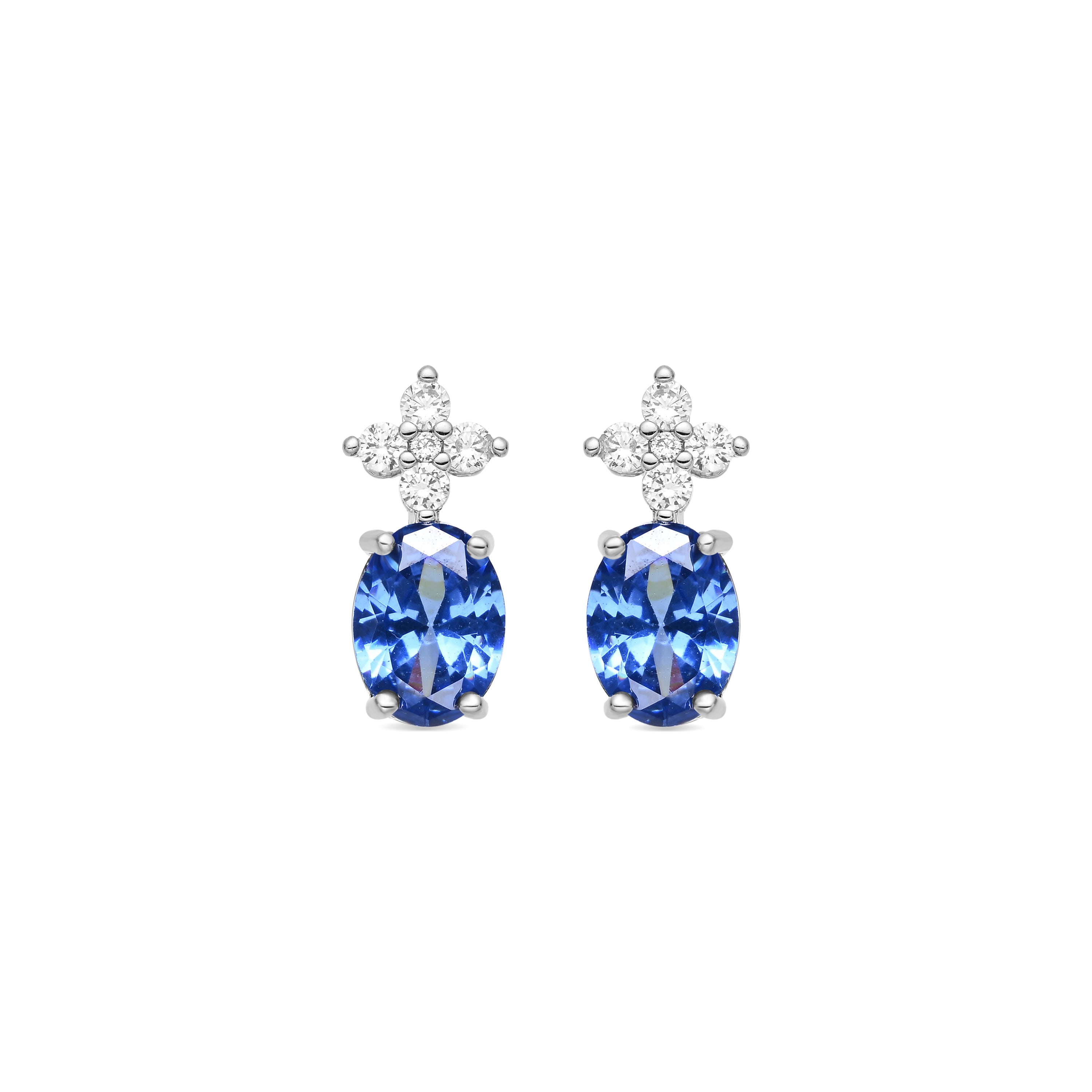 Tanzanite Cubic Zirconia Earrings with Rhodium Finish - Misze