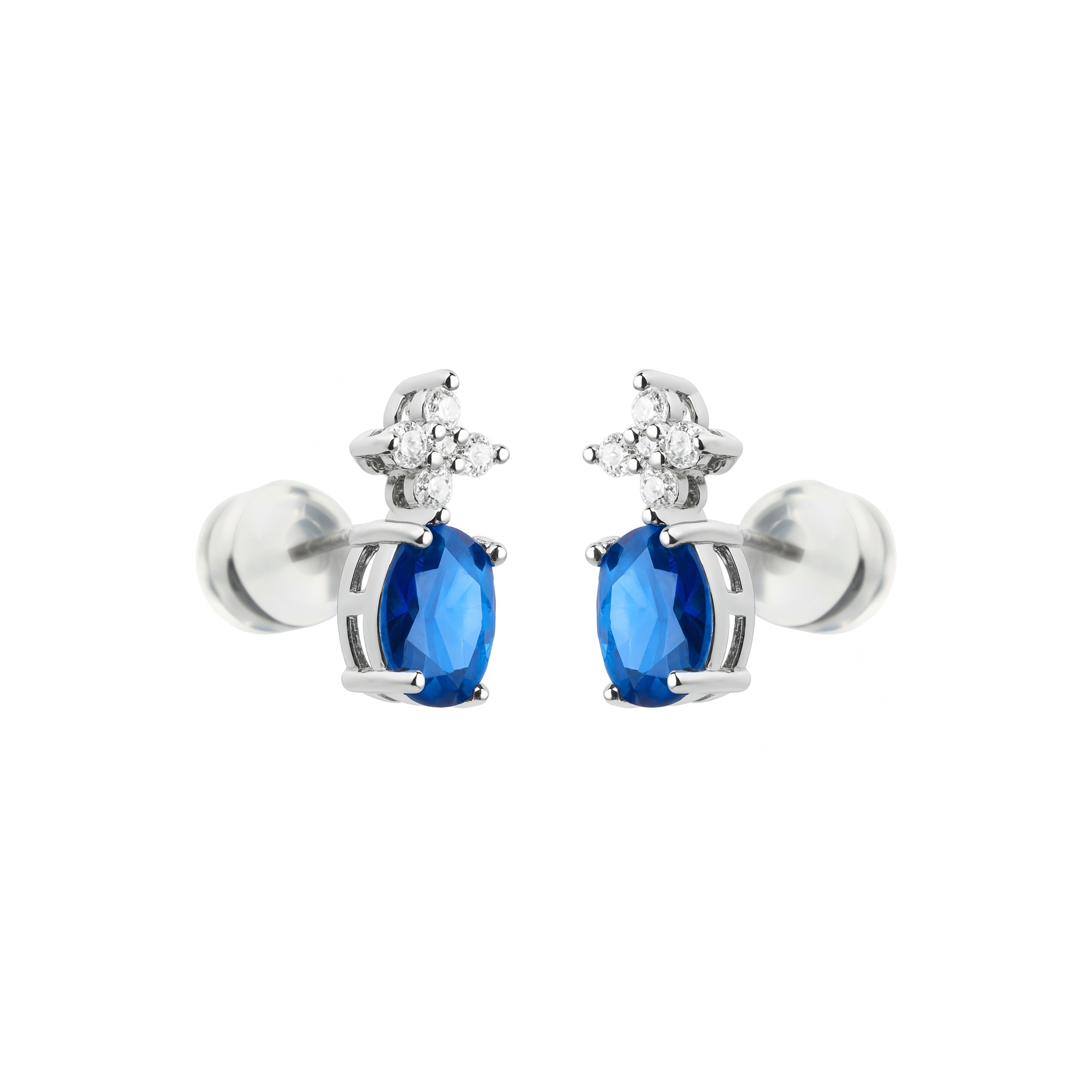 Tanzanite Cubic Zirconia Earrings with Rhodium Finish - Misze