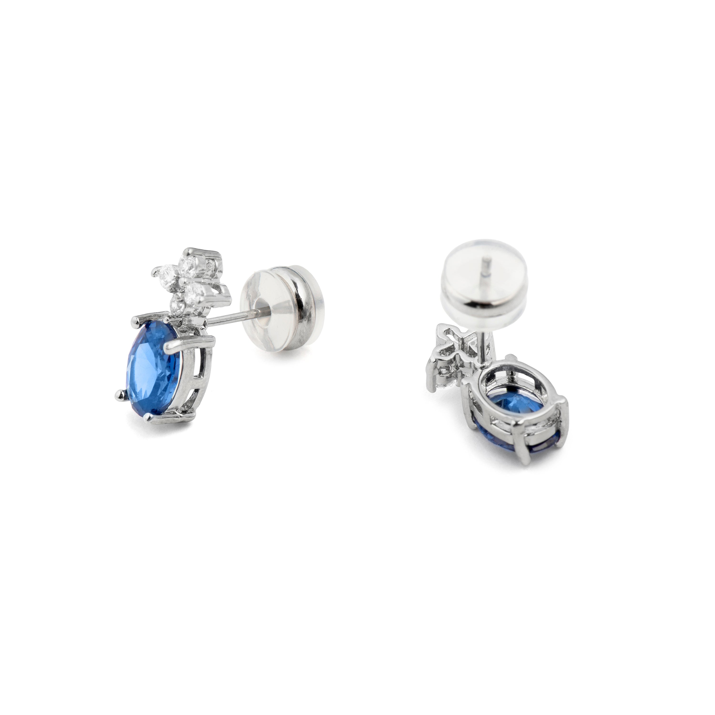 Tanzanite Cubic Zirconia Earrings with Rhodium Finish - Misze