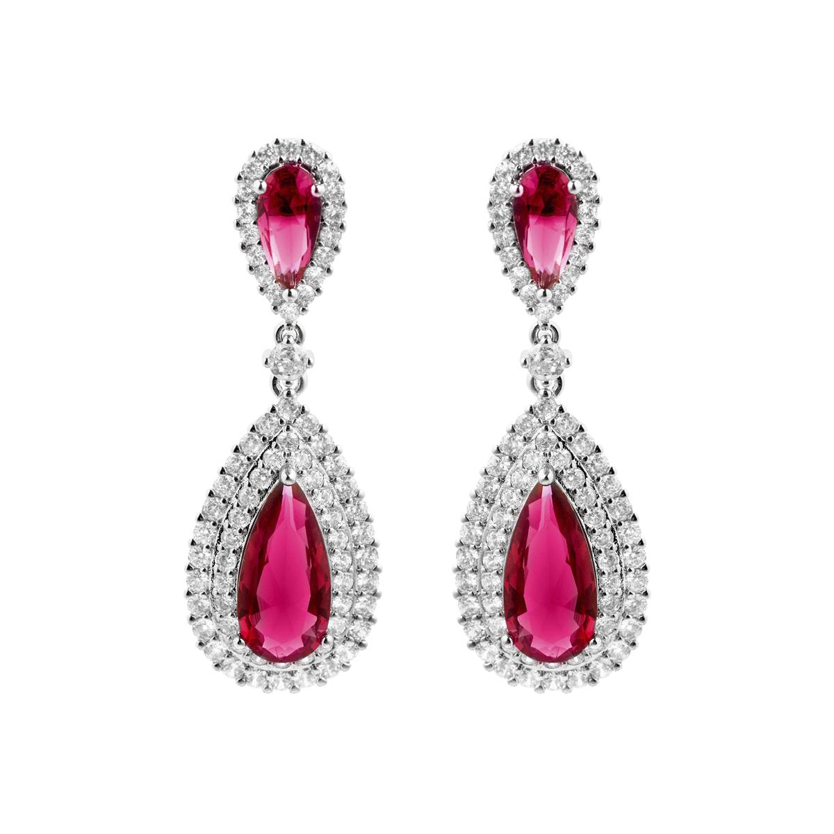 Pendientes de Circonita Rubí acabado en rodio - Mijou