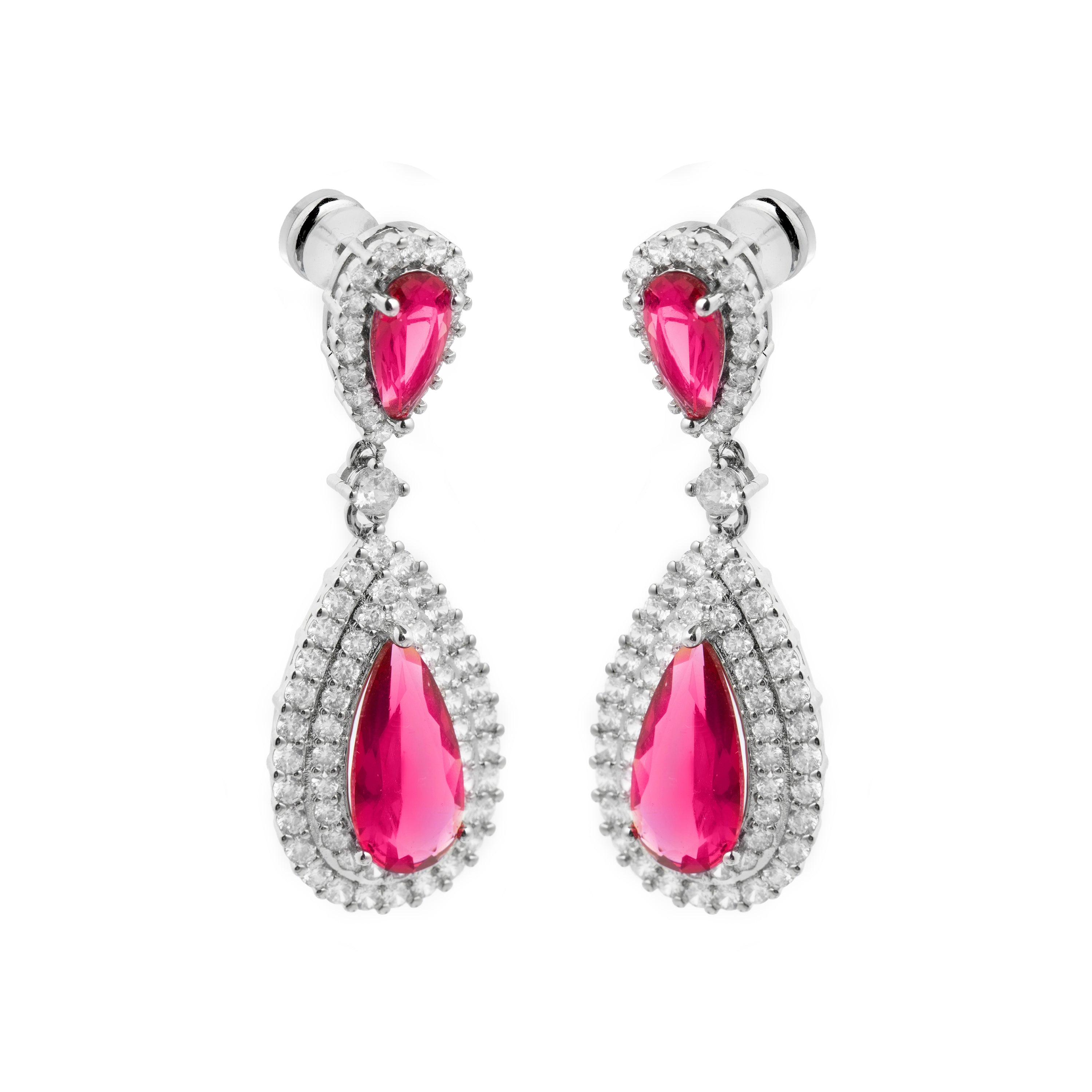 Boucles d'oreilles en zircon rubis finition rhodium - Mijou