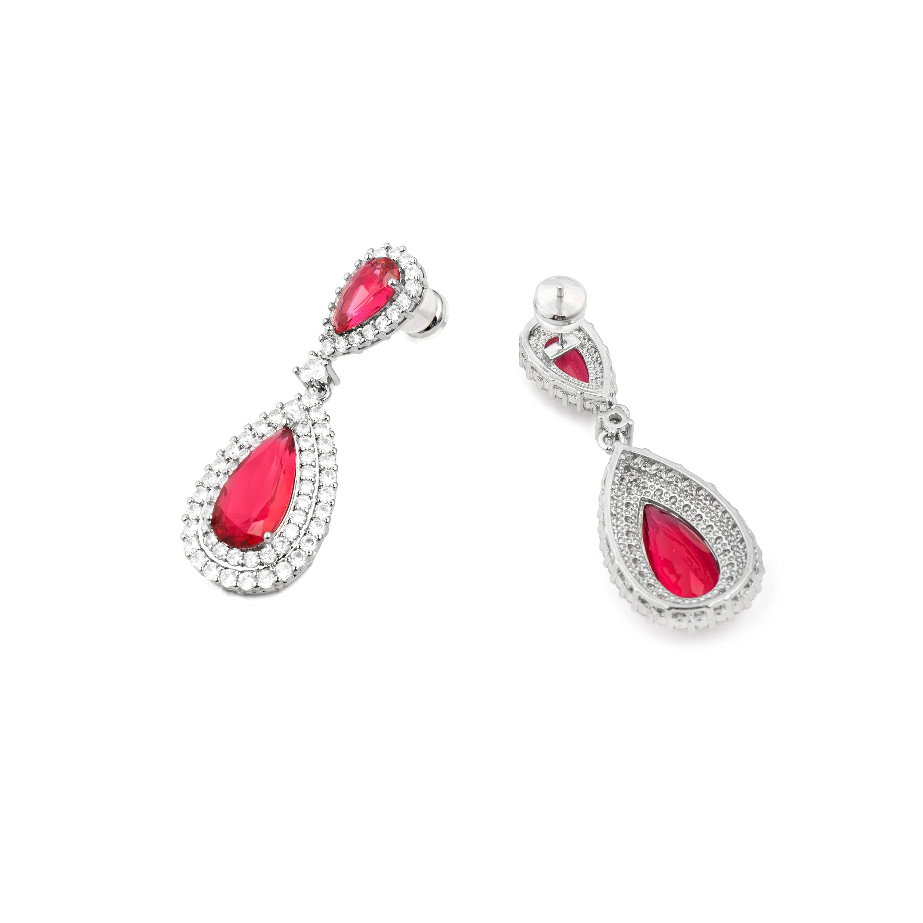 Boucles d'oreilles en zircon rubis finition rhodium - Mijou