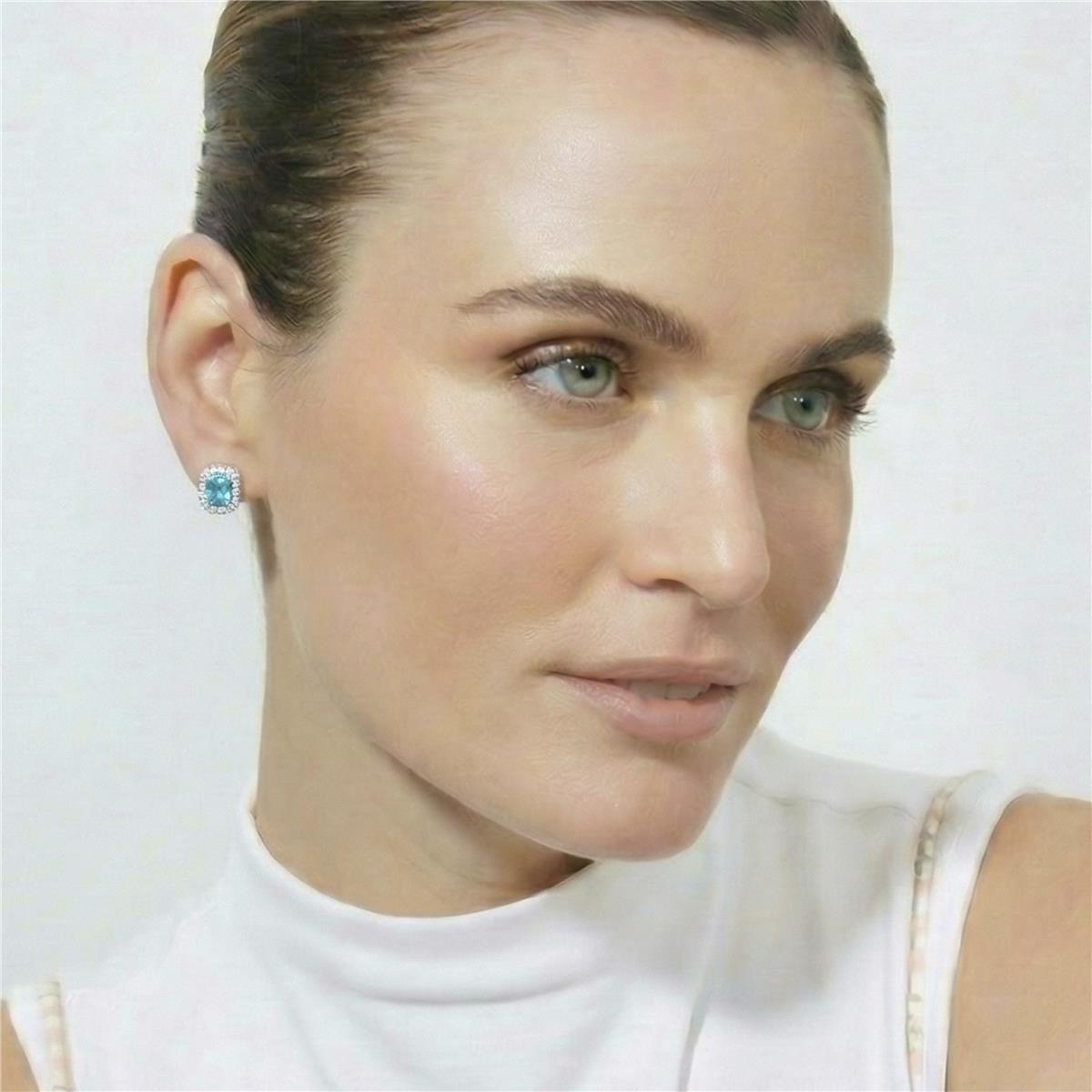 Boucles d'oreilles en quartz hydrothermal vert Paraiba finition rhodium - Lynor