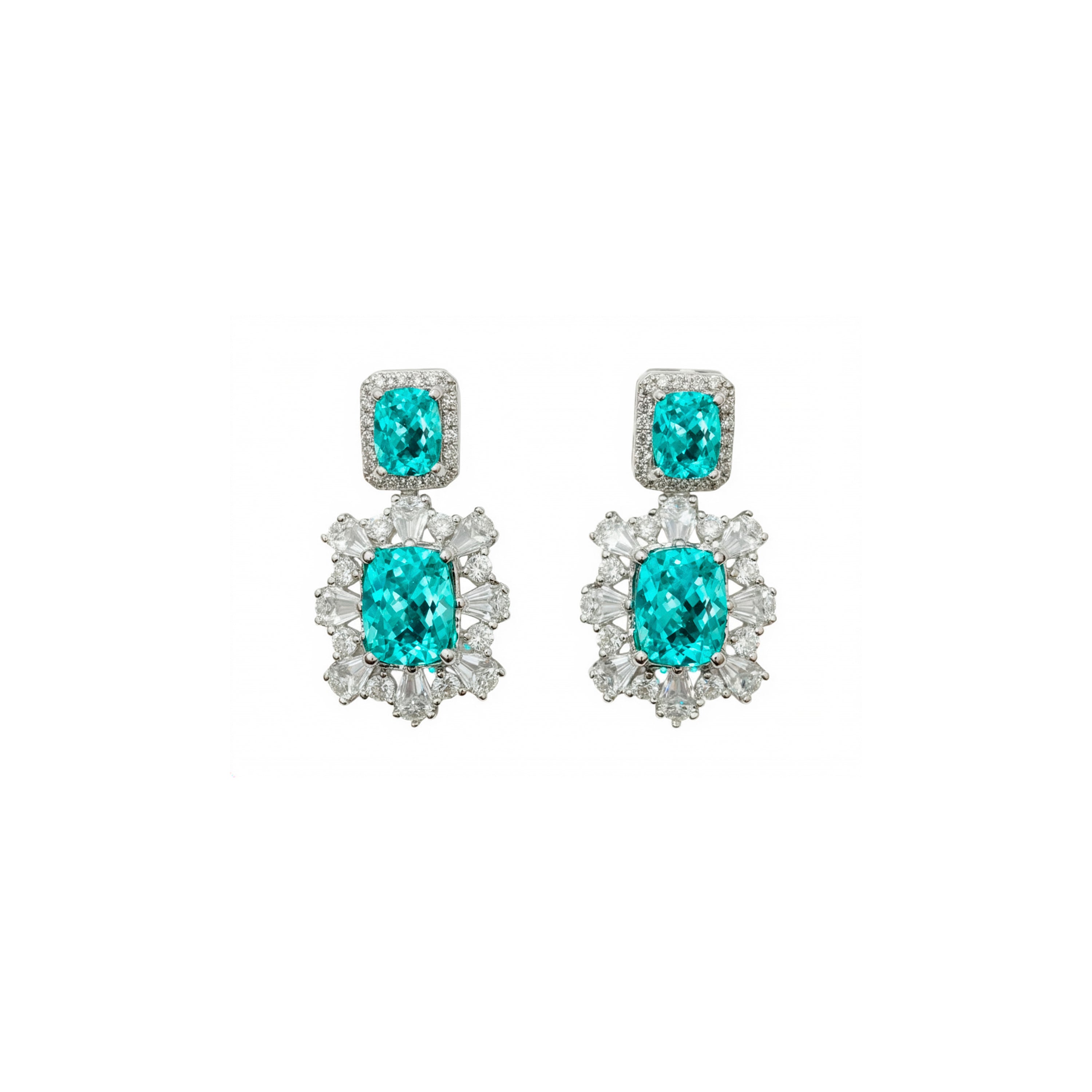 Boucles d'oreilles en quartz hydrothermal vert Paraiba finition rhodium - Danaz
