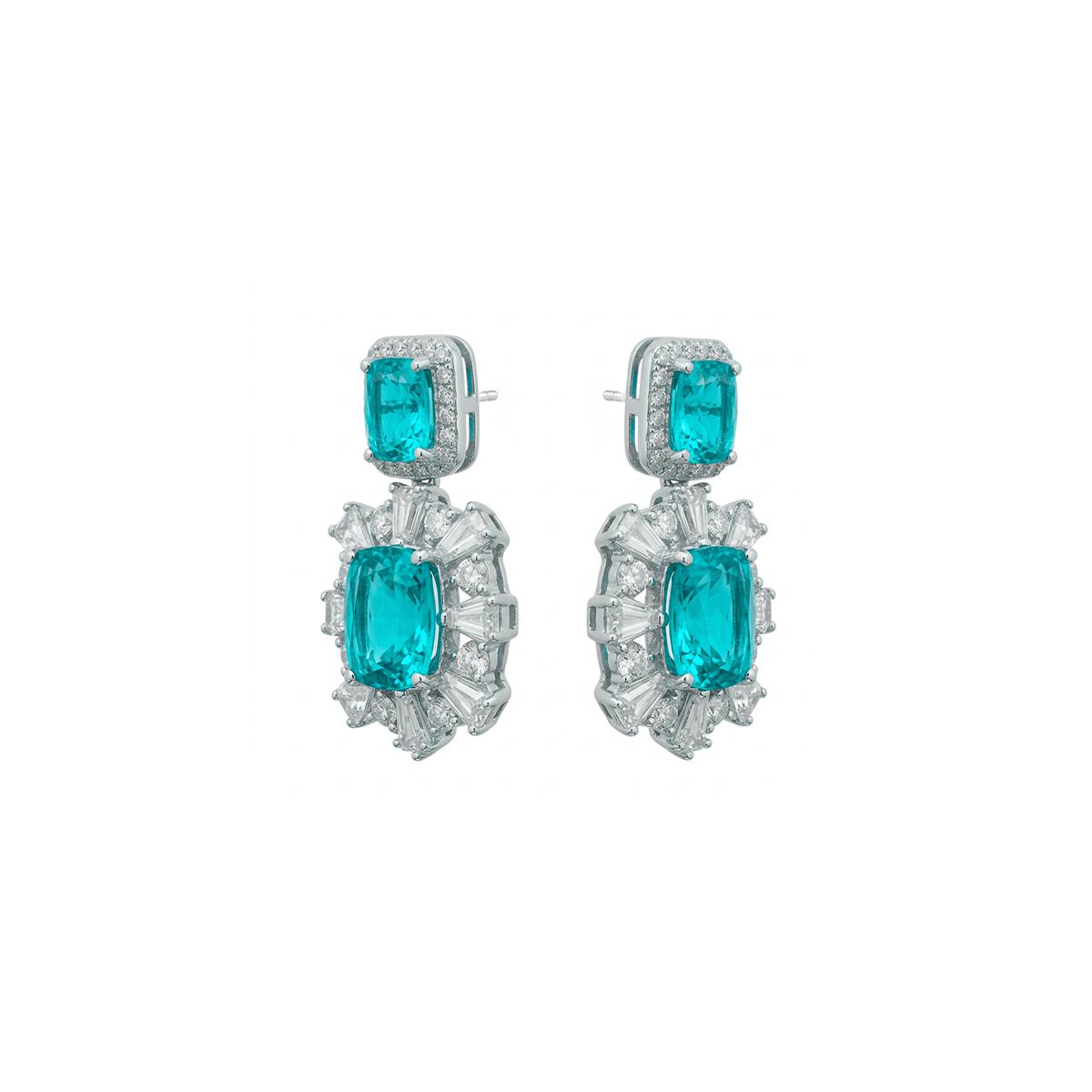 Boucles d'oreilles en quartz hydrothermal vert Paraiba finition rhodium - Danaz
