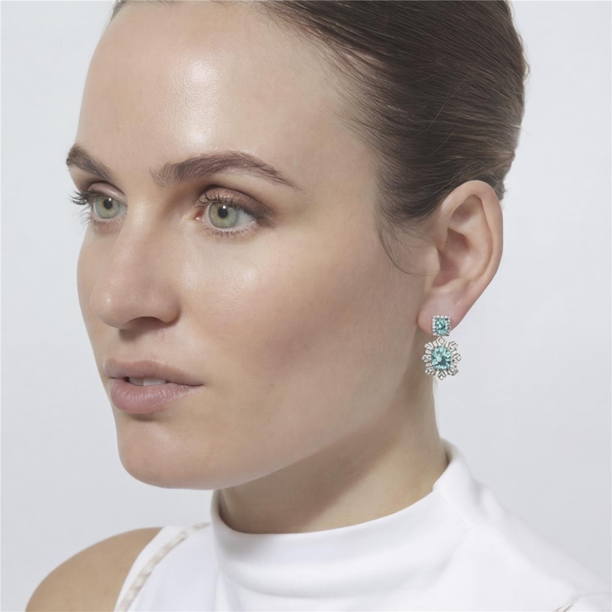 Boucles d'oreilles en quartz hydrothermal vert Paraiba finition rhodium - Danaz