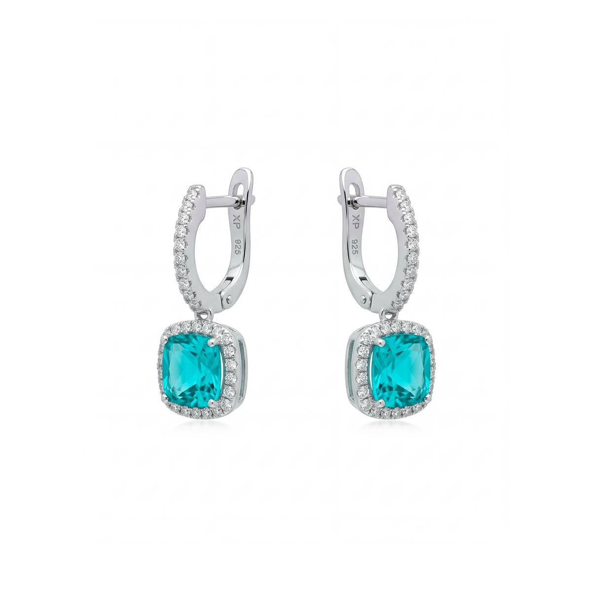 Boucles d'oreilles en quartz hydrothermal vert Paraiba finition rhodium - Afrons