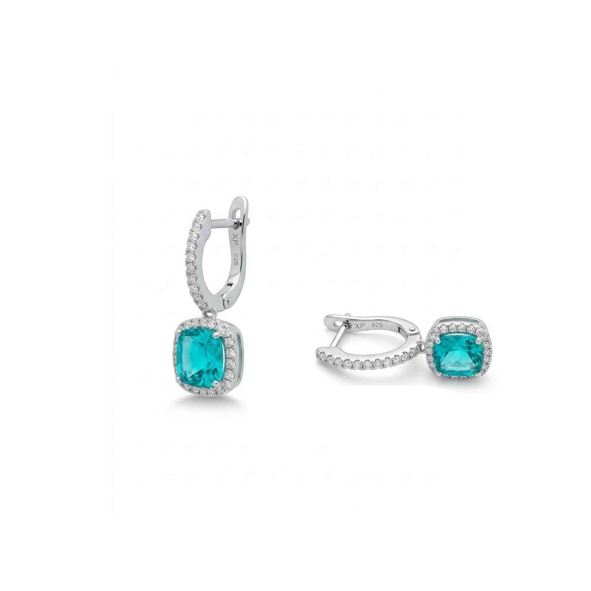 Boucles d'oreilles en quartz hydrothermal vert Paraiba finition rhodium - Afrons