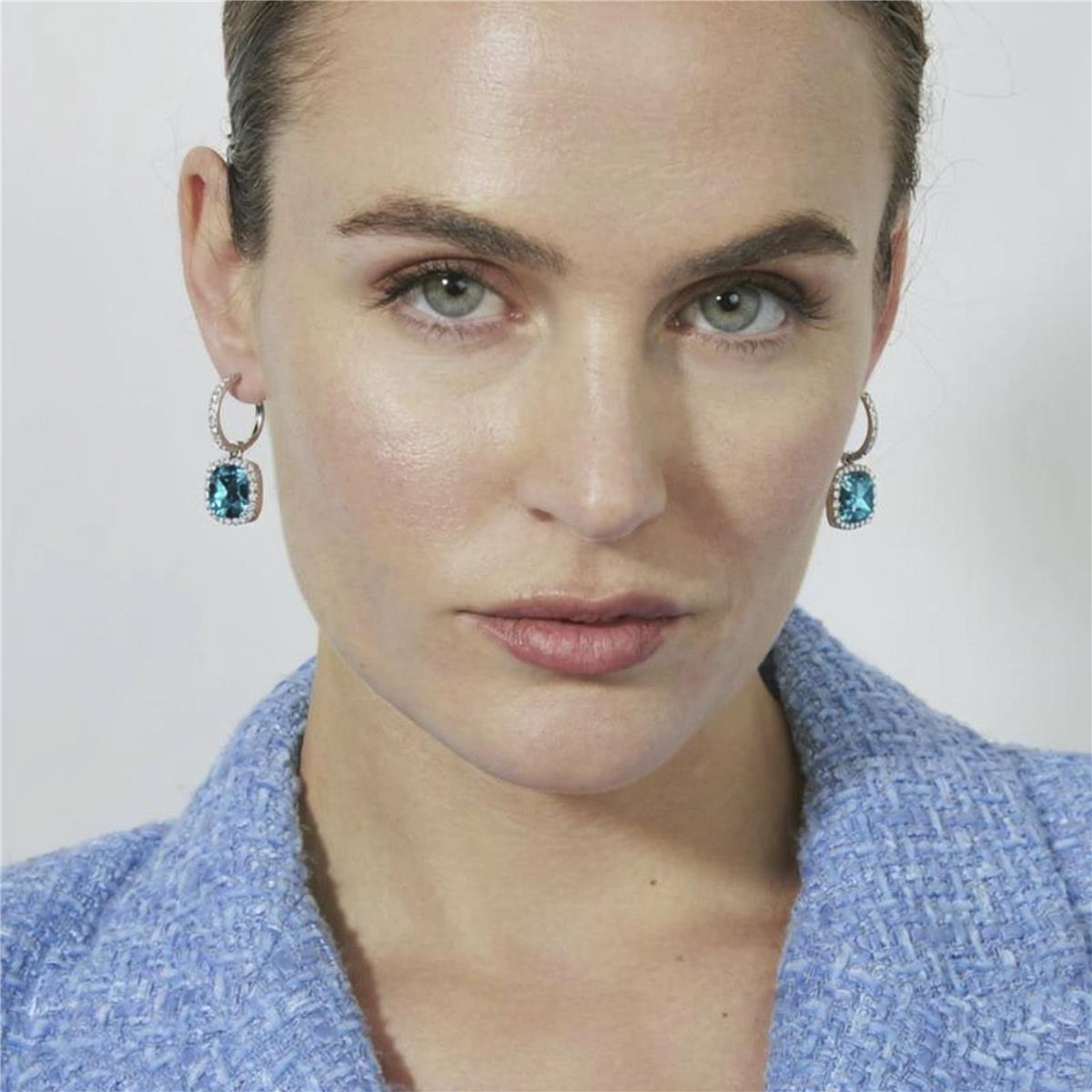 Boucles d'oreilles en quartz hydrothermal vert Paraiba finition rhodium - Afrons