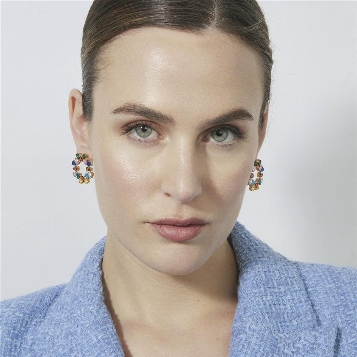 Boucles d'oreilles en zircon multicolore finition rhodium - Bodet