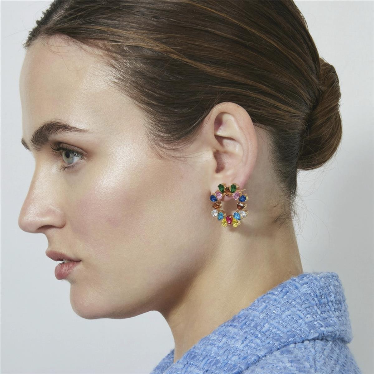 Boucles d'oreilles en zircon multicolore finition rhodium - Bodet