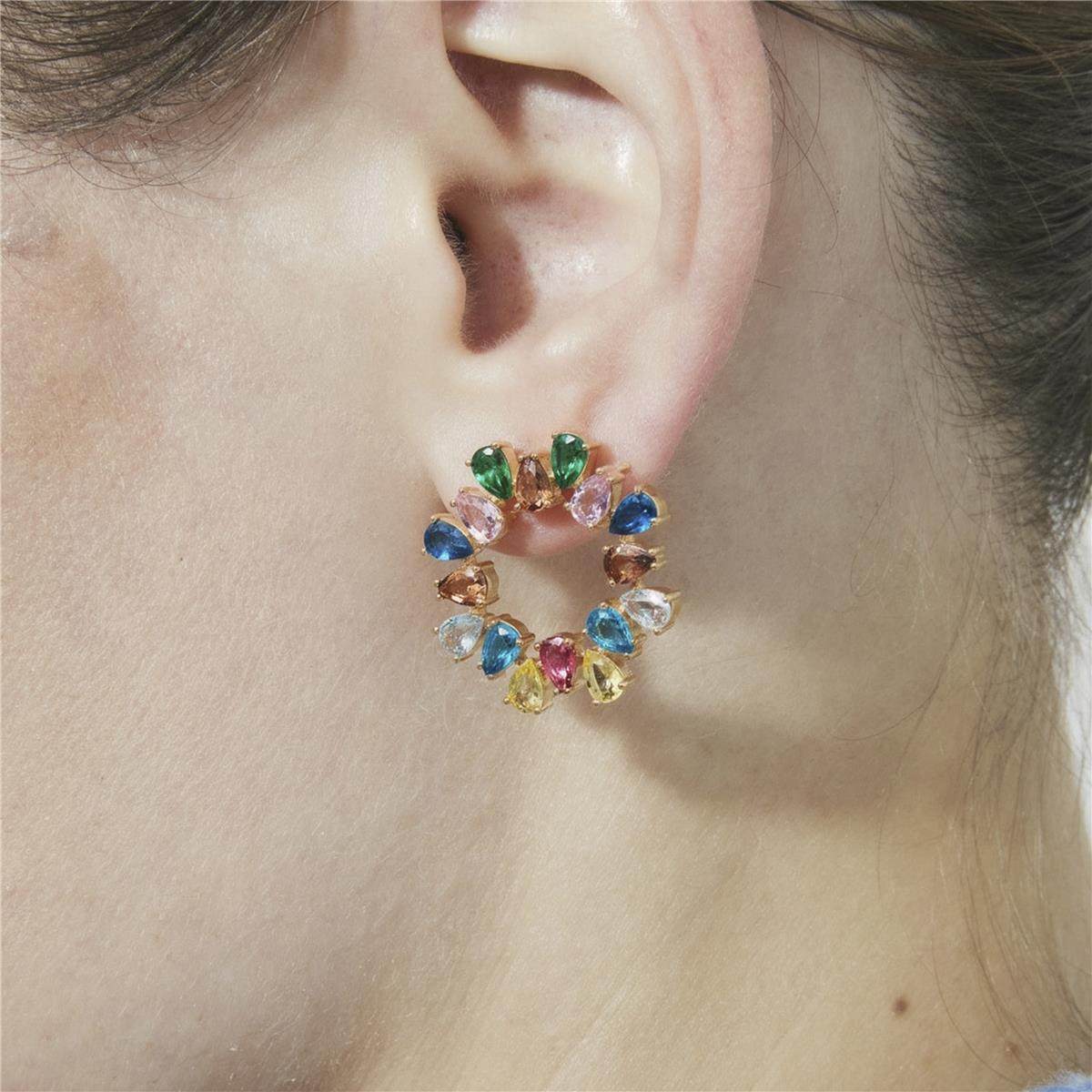 Boucles d'oreilles en zircon multicolore finition rhodium - Bodet