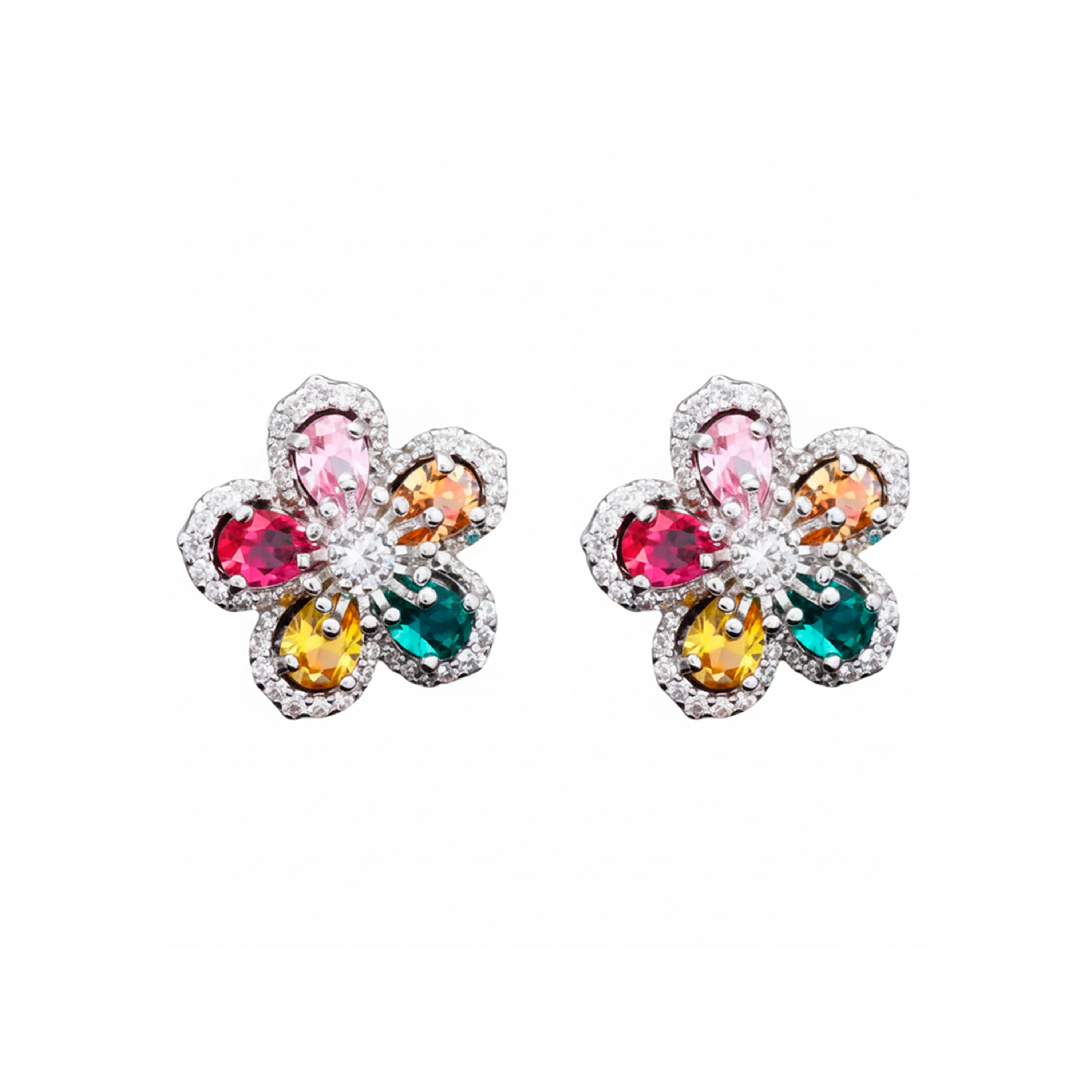 Boucles d'oreilles en zircon multicolore finition rhodium - Raxbou