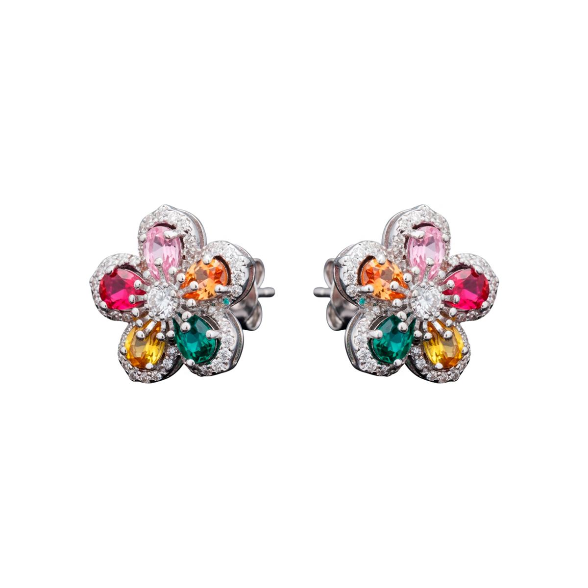 Multicolor Cubic Zirconia Earrings with Rhodium Finish - Raxbou