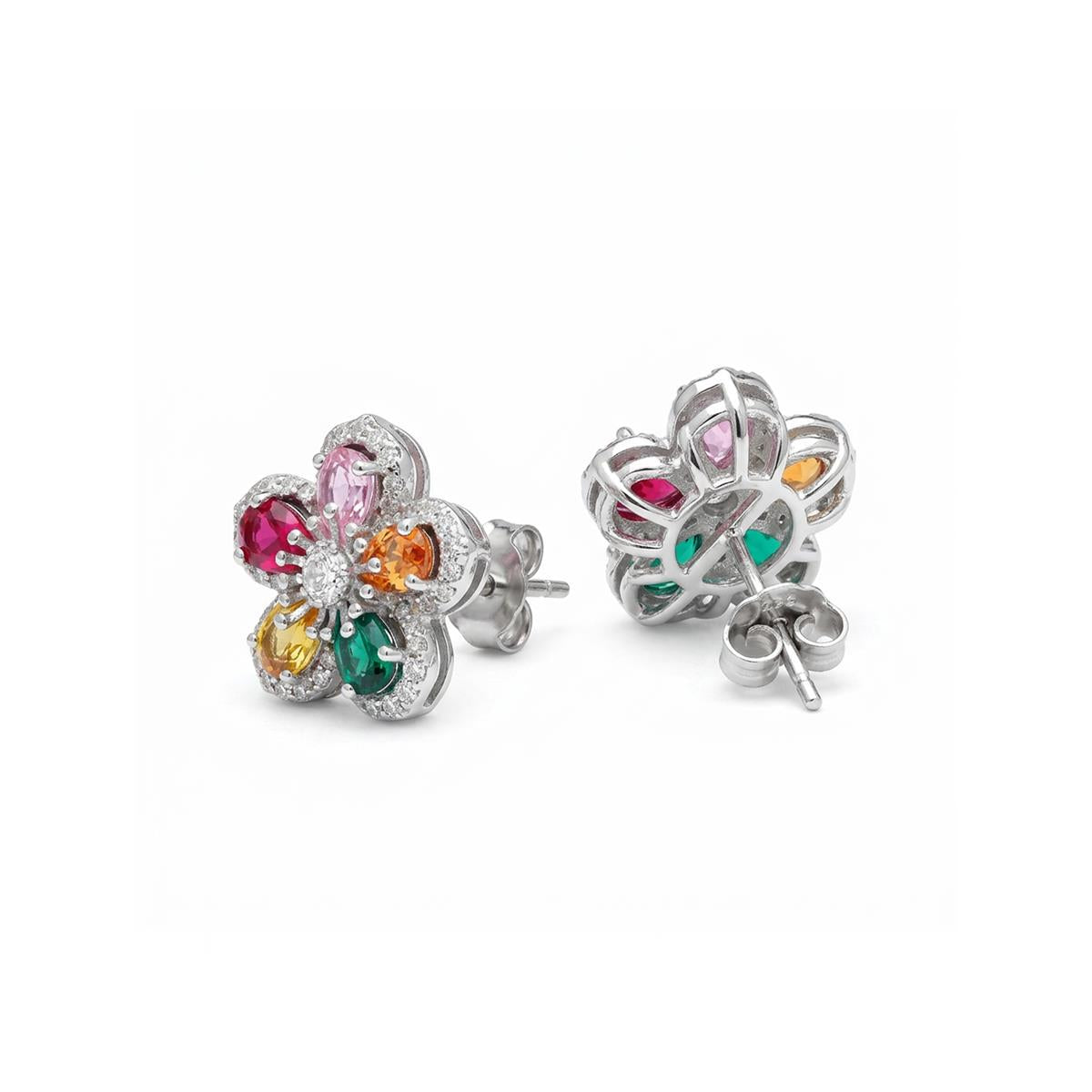 Multicolor Cubic Zirconia Earrings with Rhodium Finish - Raxbou