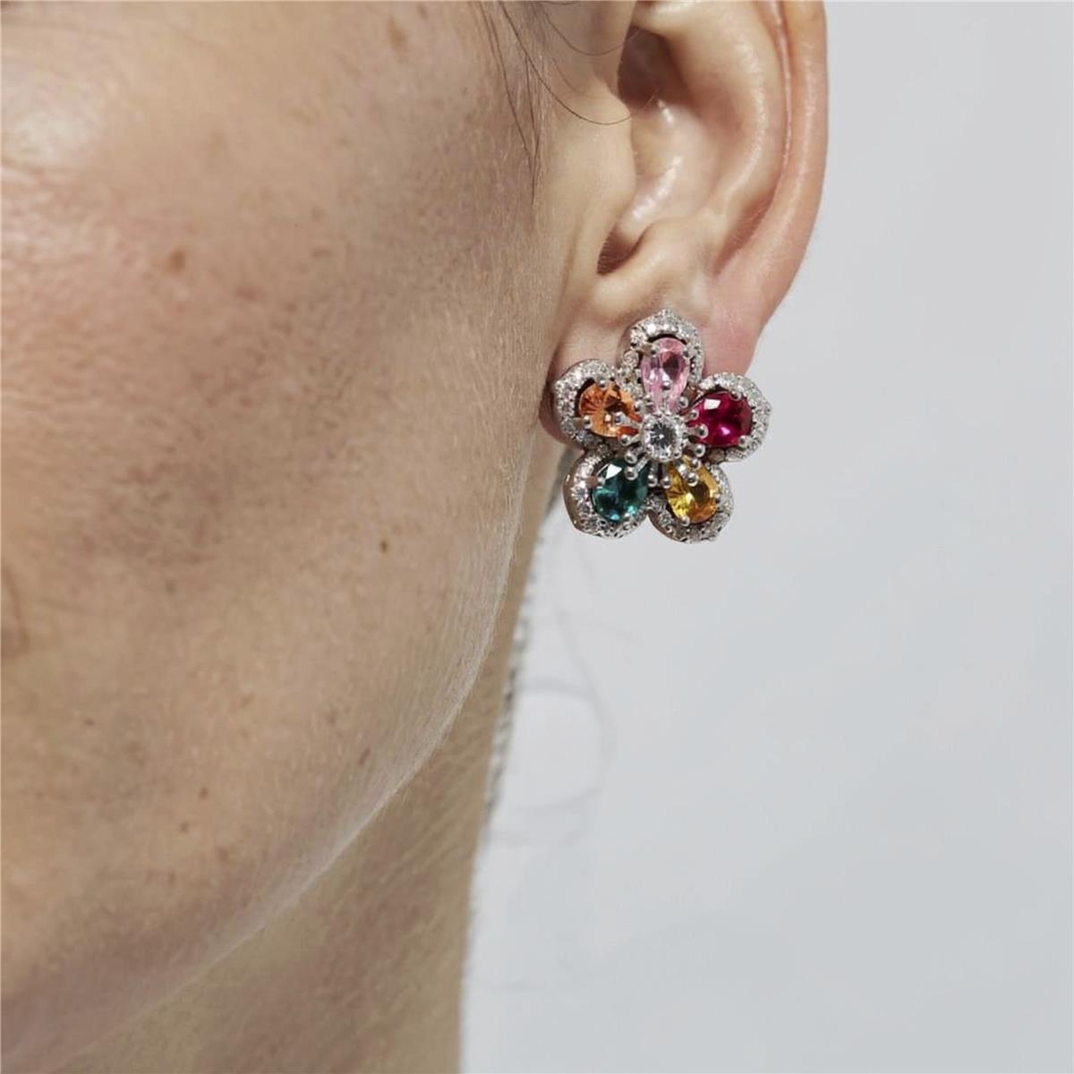 Multicolor Cubic Zirconia Earrings with Rhodium Finish - Raxbou