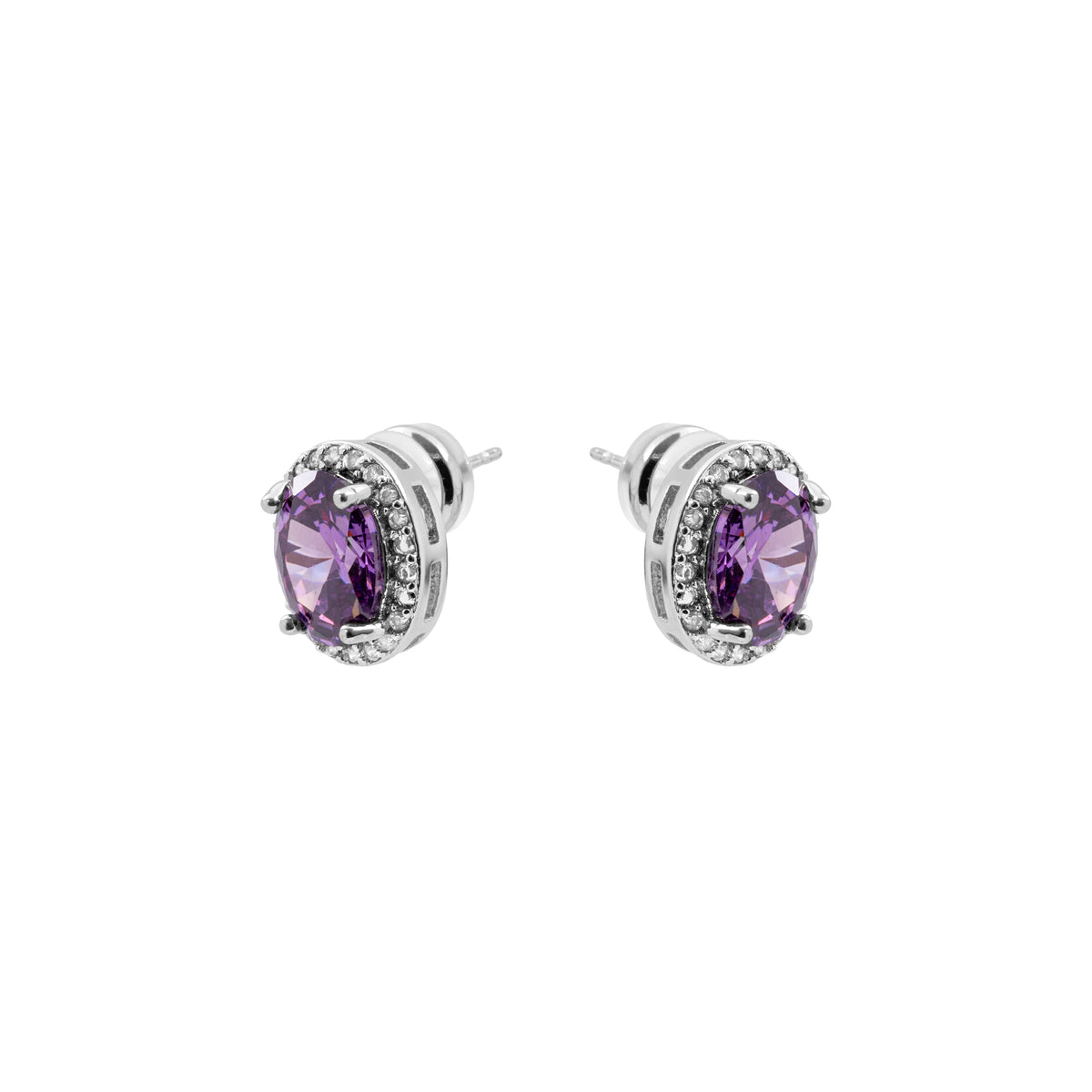 Rhodium-plated Amethyst Cubic Zirconia Earrings - Semfa