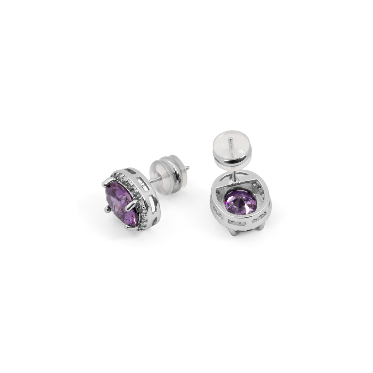 Rhodium-plated Amethyst Cubic Zirconia Earrings - Semfa