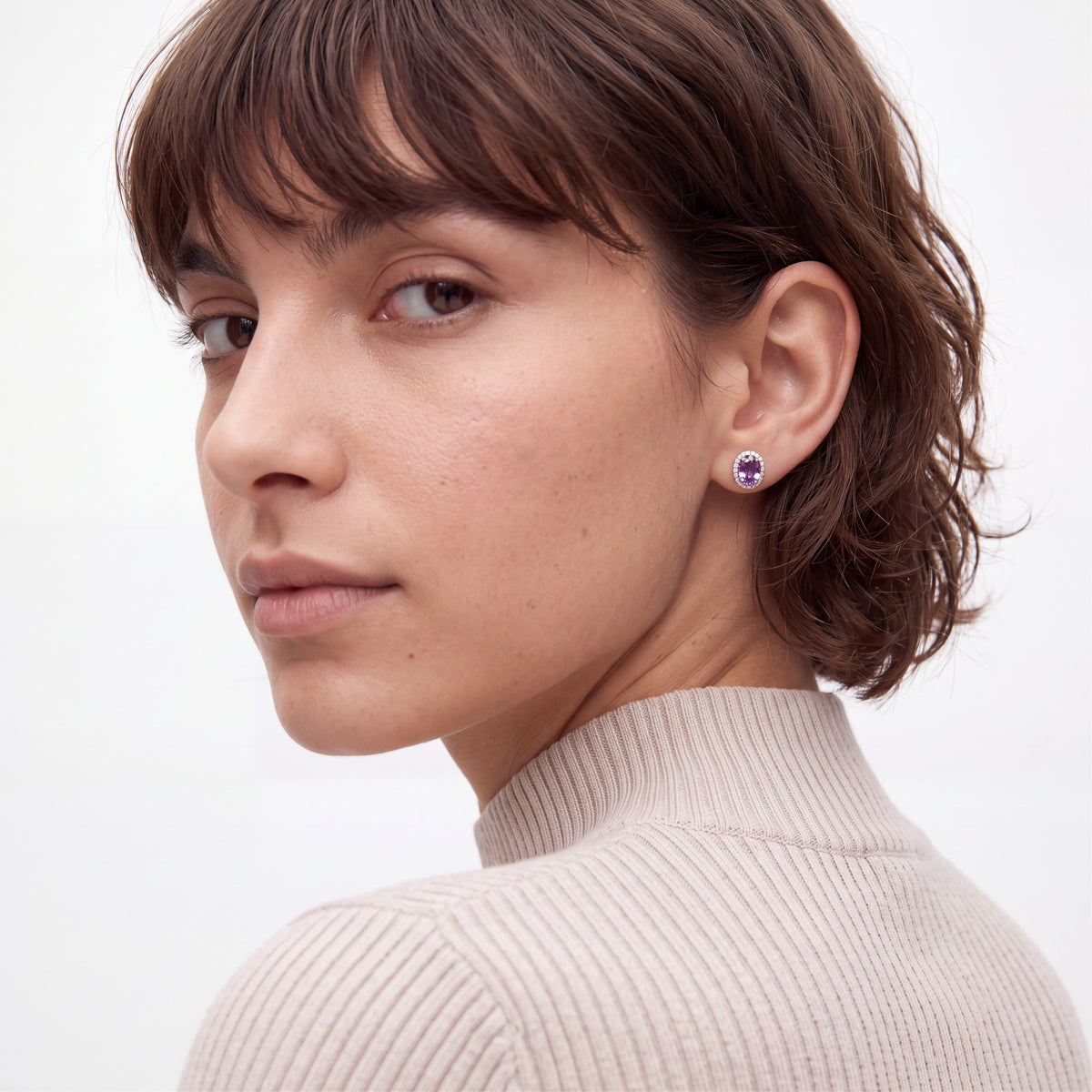 Rhodium-plated Amethyst Cubic Zirconia Earrings - Semfa