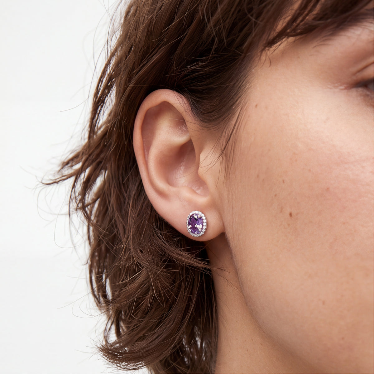 Rhodium-plated Amethyst Cubic Zirconia Earrings - Semfa