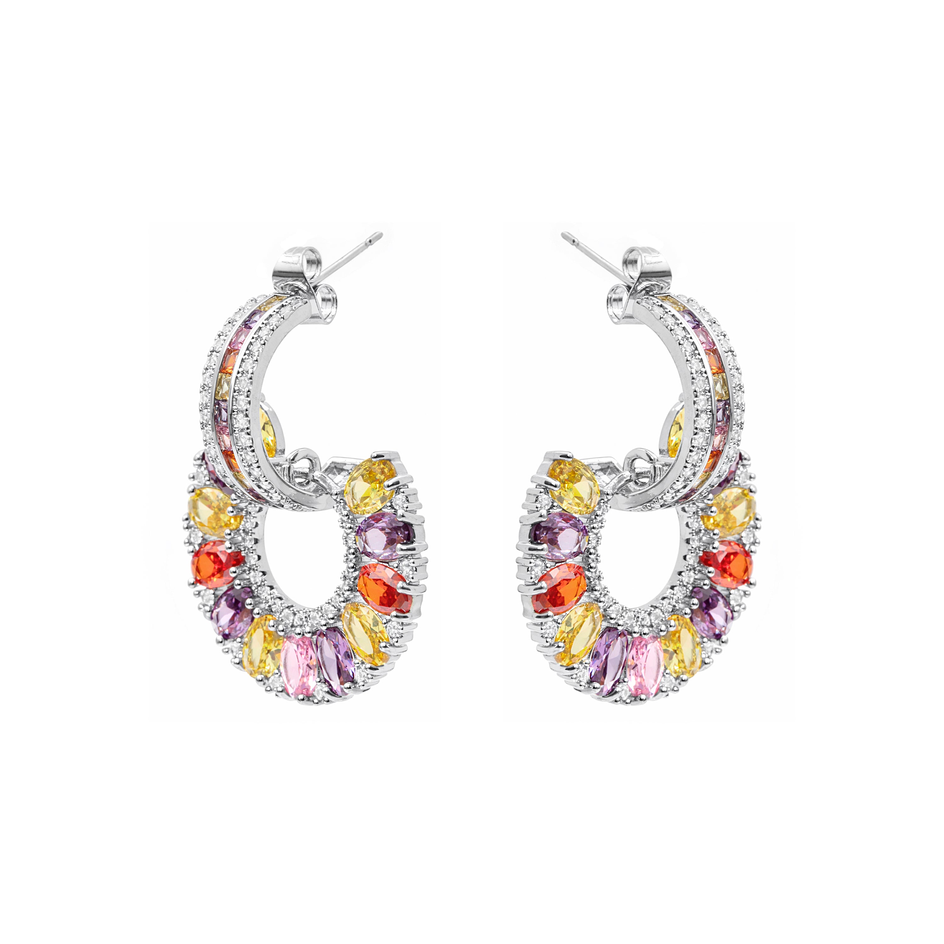 Multicolor Cubic Zirconia Earrings with Silver Finish - Chaxa