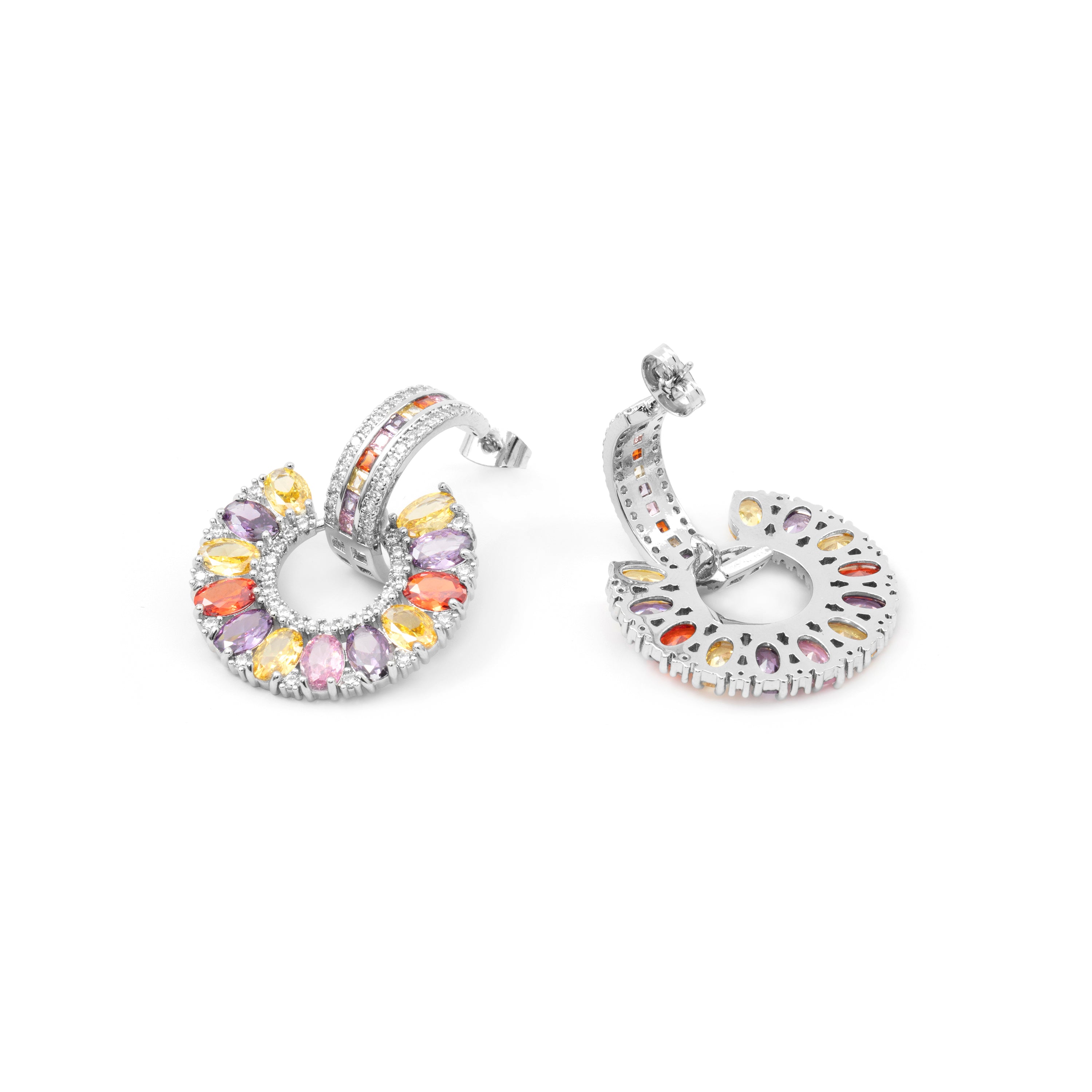 Multicolor Cubic Zirconia Earrings with Silver Finish - Chaxa