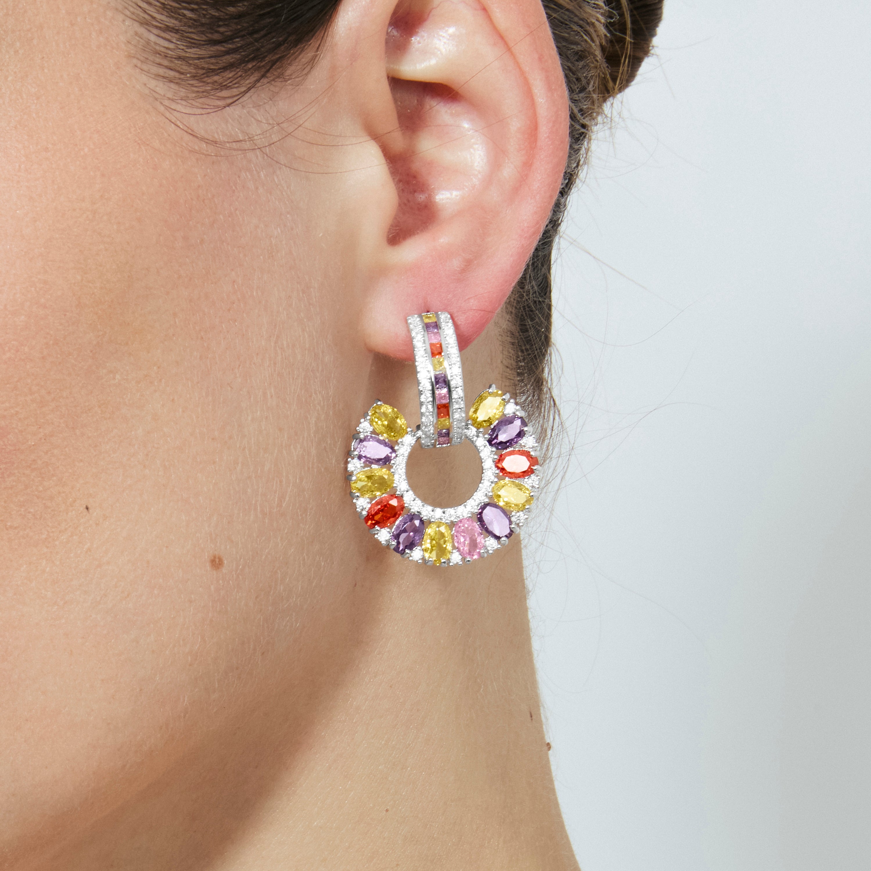 Multicolor Cubic Zirconia Earrings with Silver Finish - Chaxa