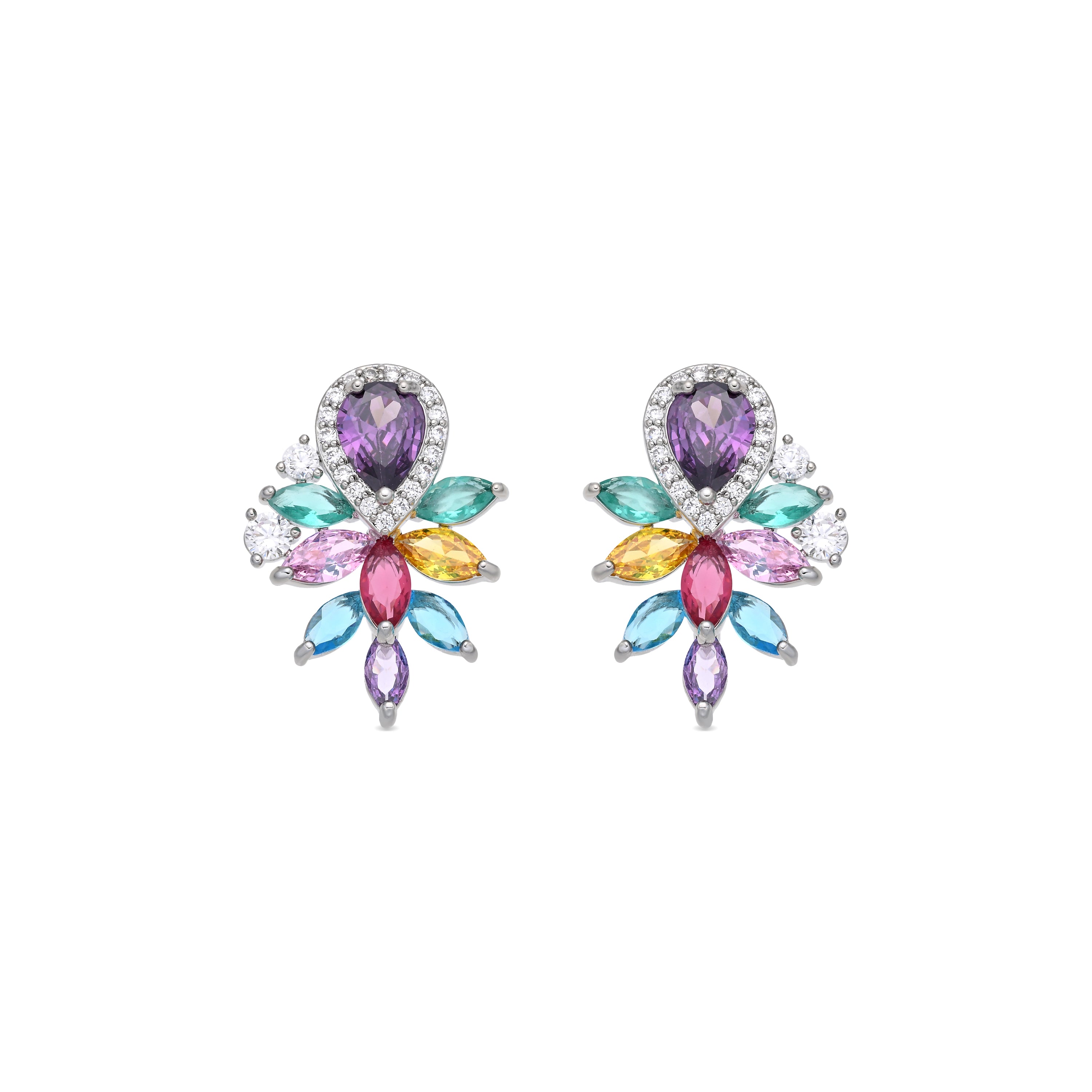 Boucles d'oreilles en zircon multicolore finition argent - Furath