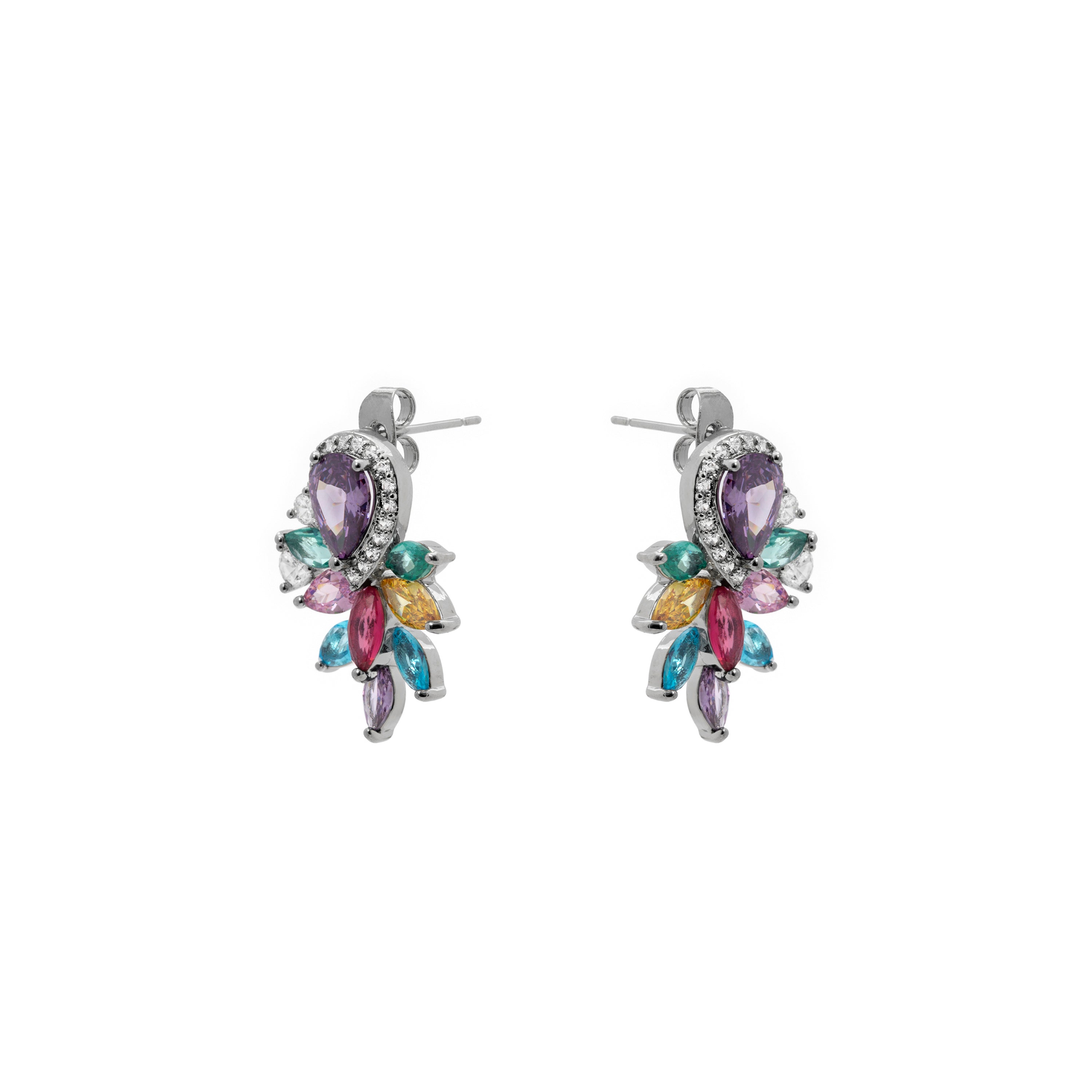 Boucles d'oreilles en zircon multicolore finition argent - Furath