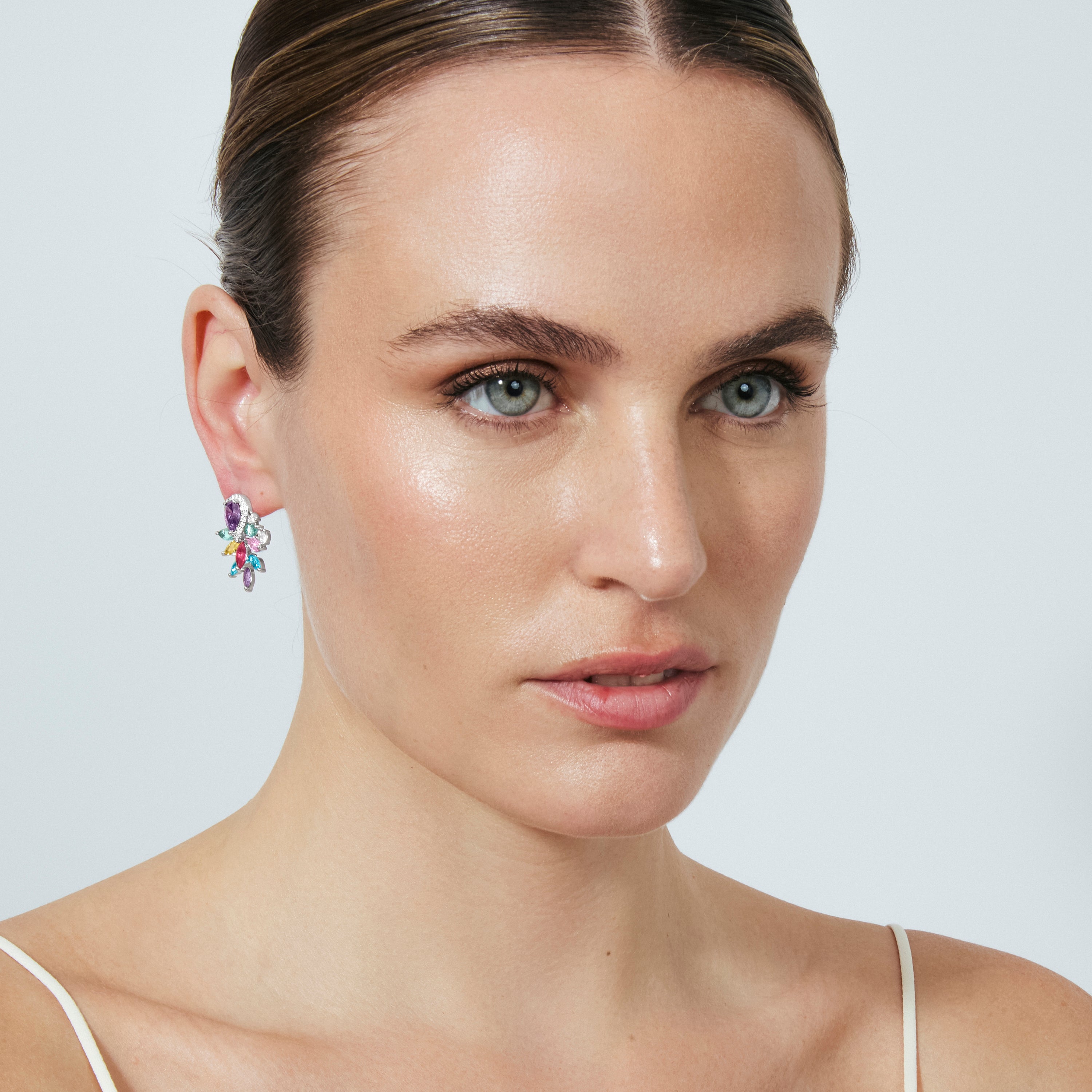 Boucles d'oreilles en zircon multicolore finition argent - Furath